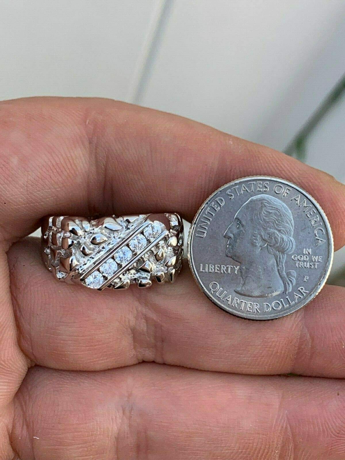 925 Sterling Silver Men's Nugget Ring - Iced Out Pinky or Ring Finger Jewelry - Size 7-13 - Perfect for Gifts, Weddings & Everyday Wear