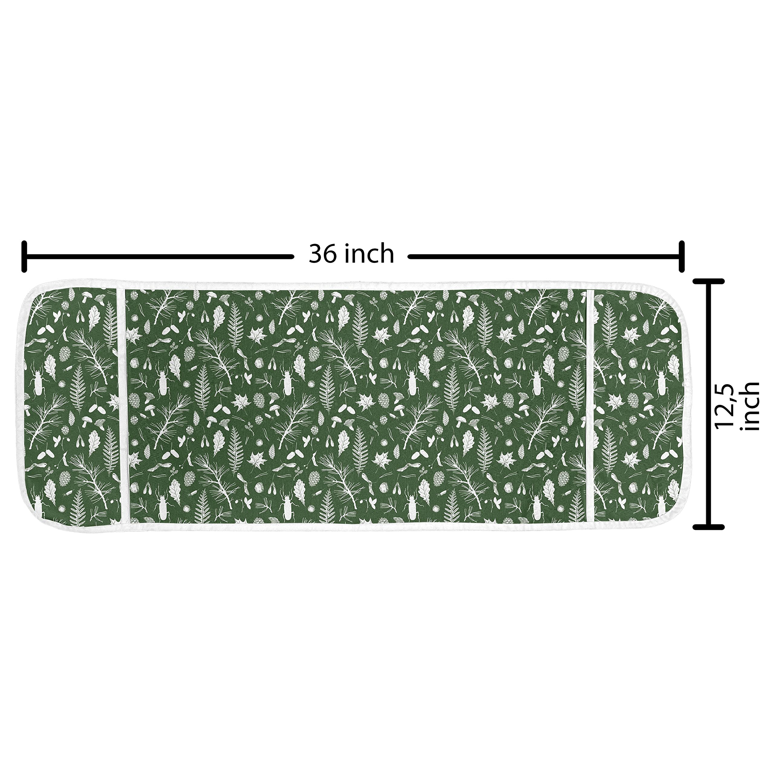 Ambesonne Woodsy Microwave Cover - Hand-Drawn Forest Leaves, Twigs, Pine Cones & Beatles Design - Waterproof Kitchen Organizer with Pockets - 36