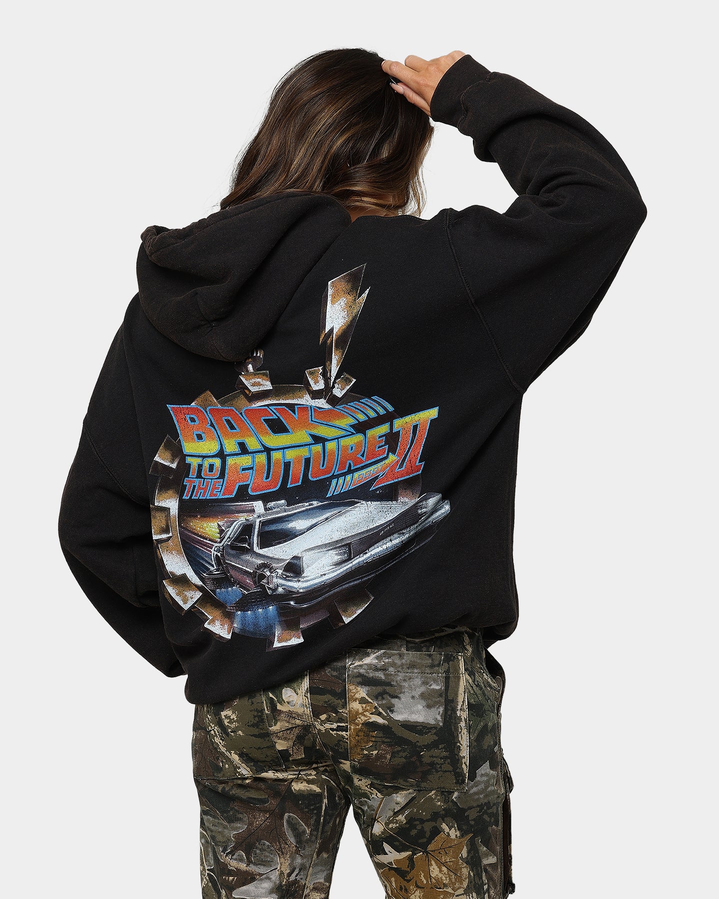Vintage Back To The Future 2 Hoodie - Washed Black Retro Movie Sweatshirt | American Thrift | Perfect for Cosplay, 80s Theme Parties & Movie Fans