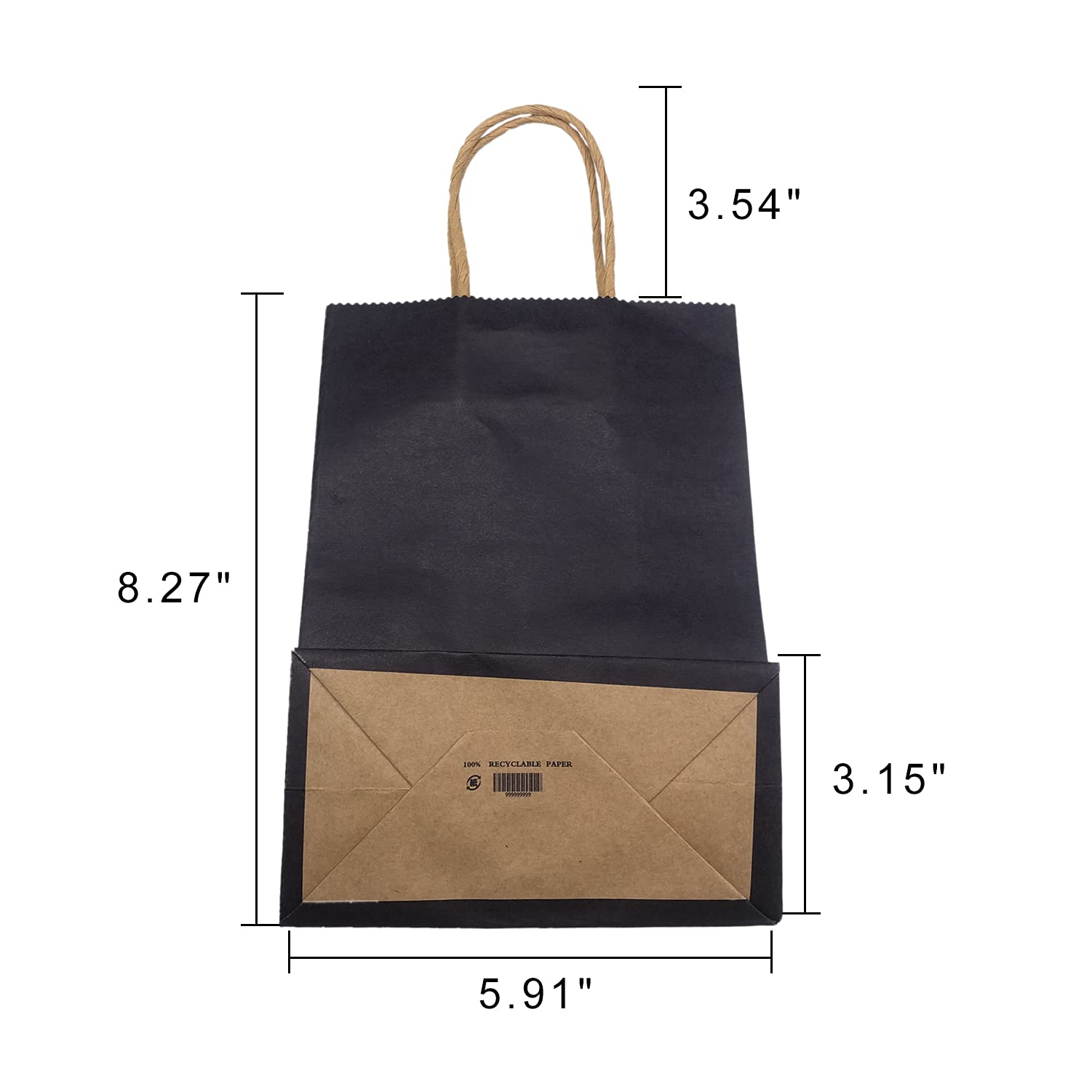 100 Pcs Custom Printed Kraft Paper Bags - 5.91x3.15x8.27 Inch Eco-Friendly Shopping Bags for Retail, Parties, Gifts & Supermarkets | Reusable Merchandise & Grocery Bags