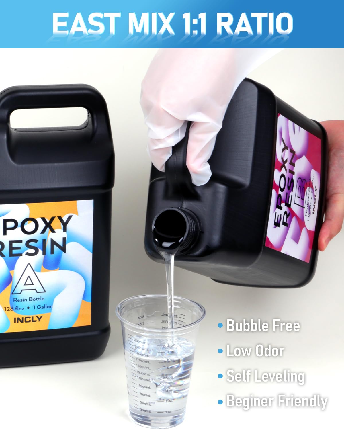 INCLY 2 Gallon Crystal Clear Epoxy Resin Kit - Bubble Free, Non-Yellowing for Jewelry Making, DIY Crafts, Table Tops, Molds - Includes Mixing Cups & Sticks - Self-Leveling 1:1 Ratio - Perfect for Home Decor, River Tables & Resin Art Projects