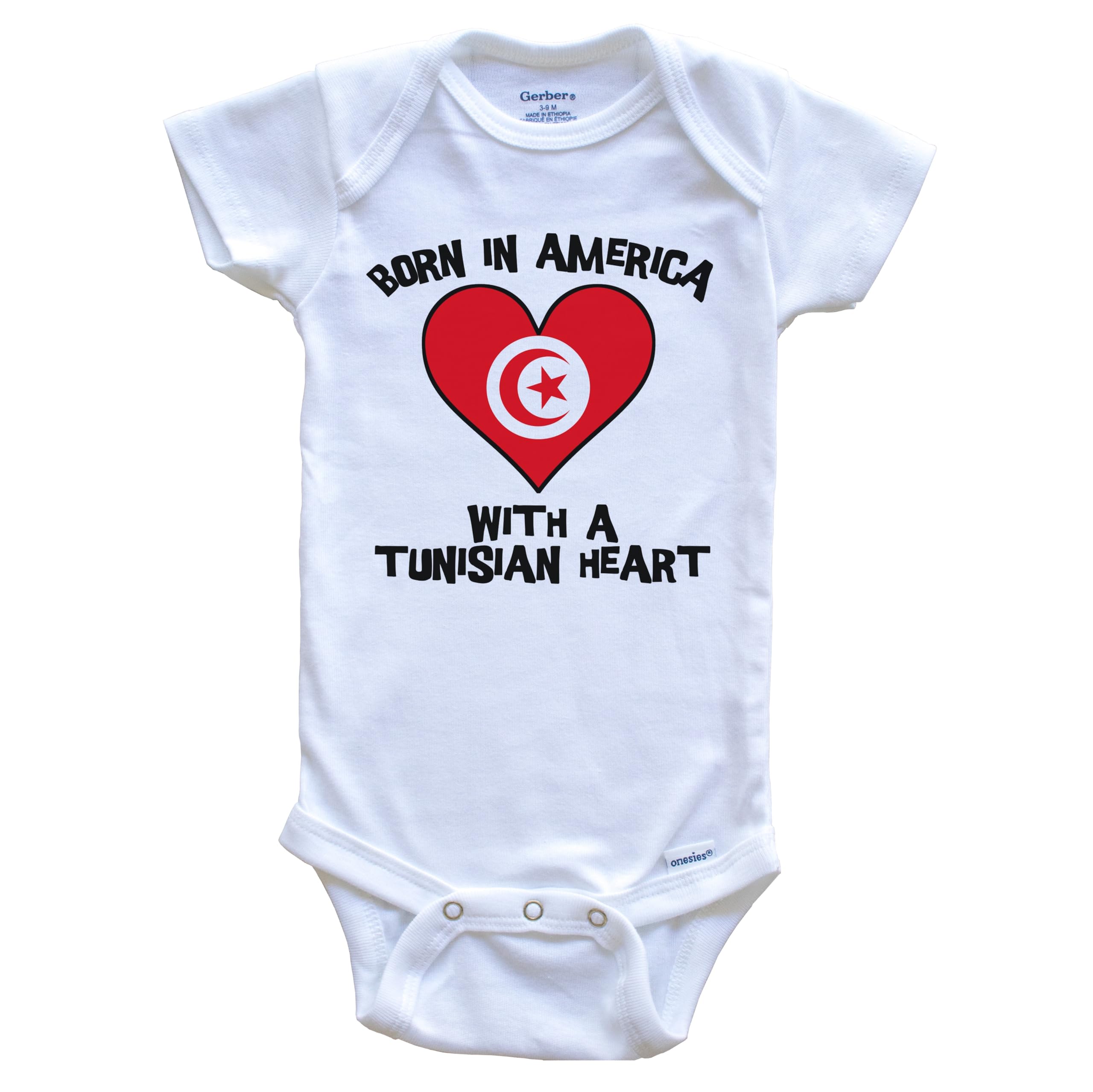 Born in America with A Tunisian Heart - Tunisia Flag Baby Bodysuit | Soft Cotton Infant Onesie for Boys & Girls | Perfect for Cultural Celebrations, Family Photos & Everyday Wear