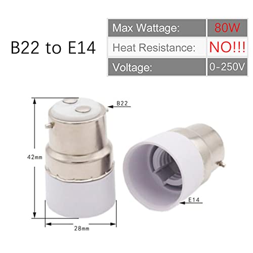 5X B22 to E14 Socket Converter Adapter - Lamp Base & Socket Adapter for LED, CFL Bulbs - Perfect for Home Lighting, DIY Projects & Vintage Fixtures