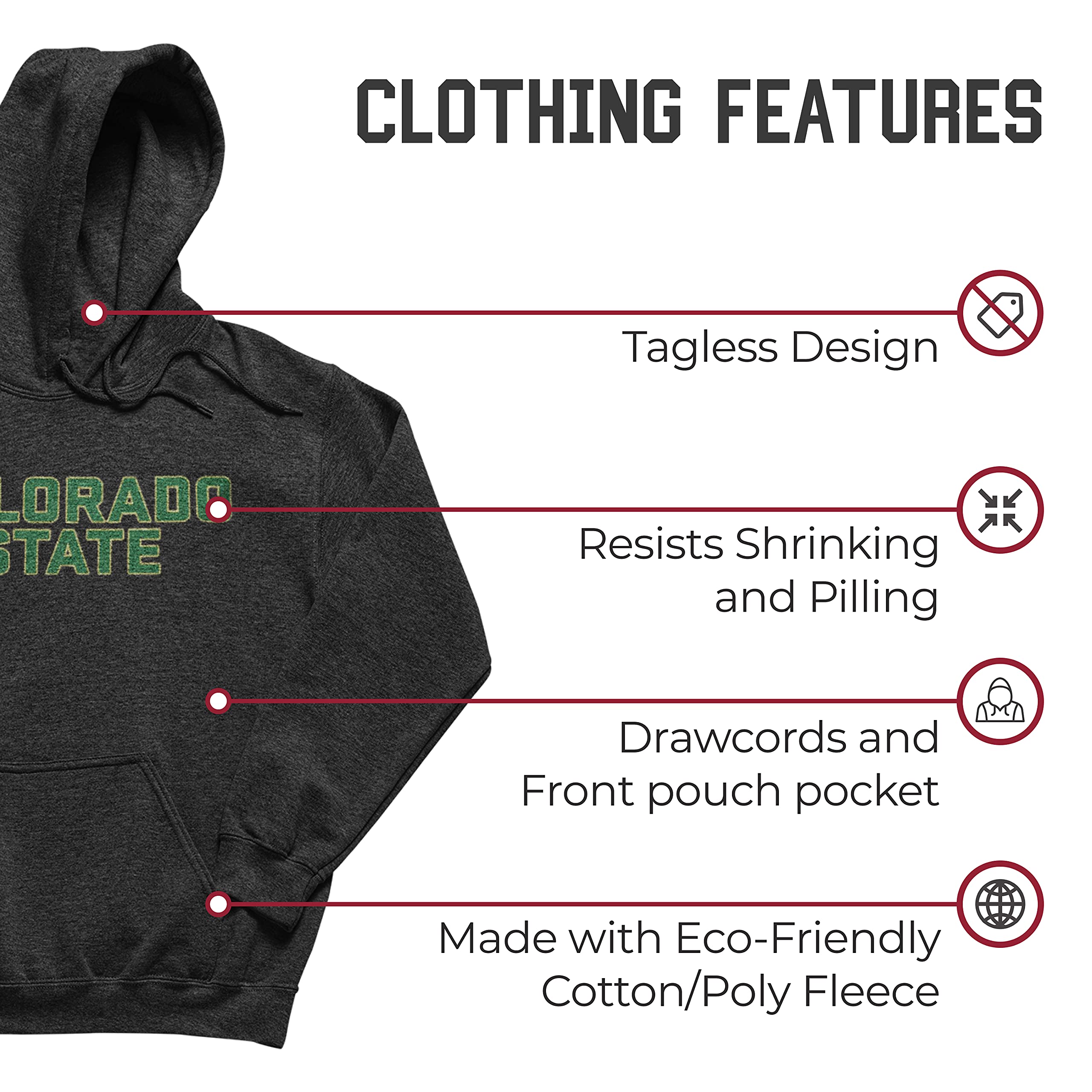 NCAA Cotton Blend Charcoal Hooded Sweatshirt for Adults - Soft Ringspun Fabric, Comfortable & Stylish - Perfect for Game Day, College Spirit Wear & Casual Outfits