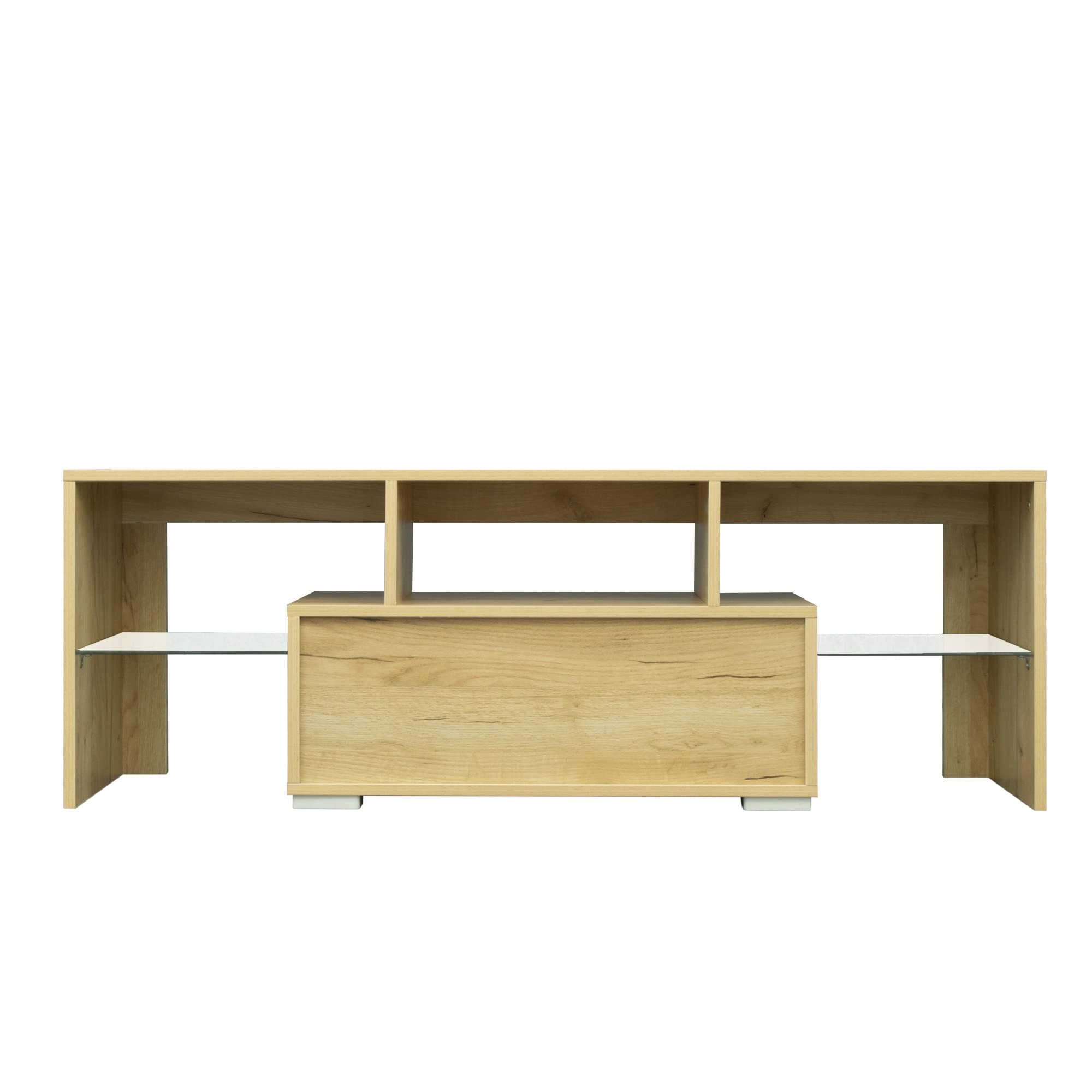 Modern TV Stand with RGB LED Lights - Oak Wood Entertainment Center for Flat Screen TVs & Gaming Consoles - Perfect for Living Room, Lounge & Home Theater Setup