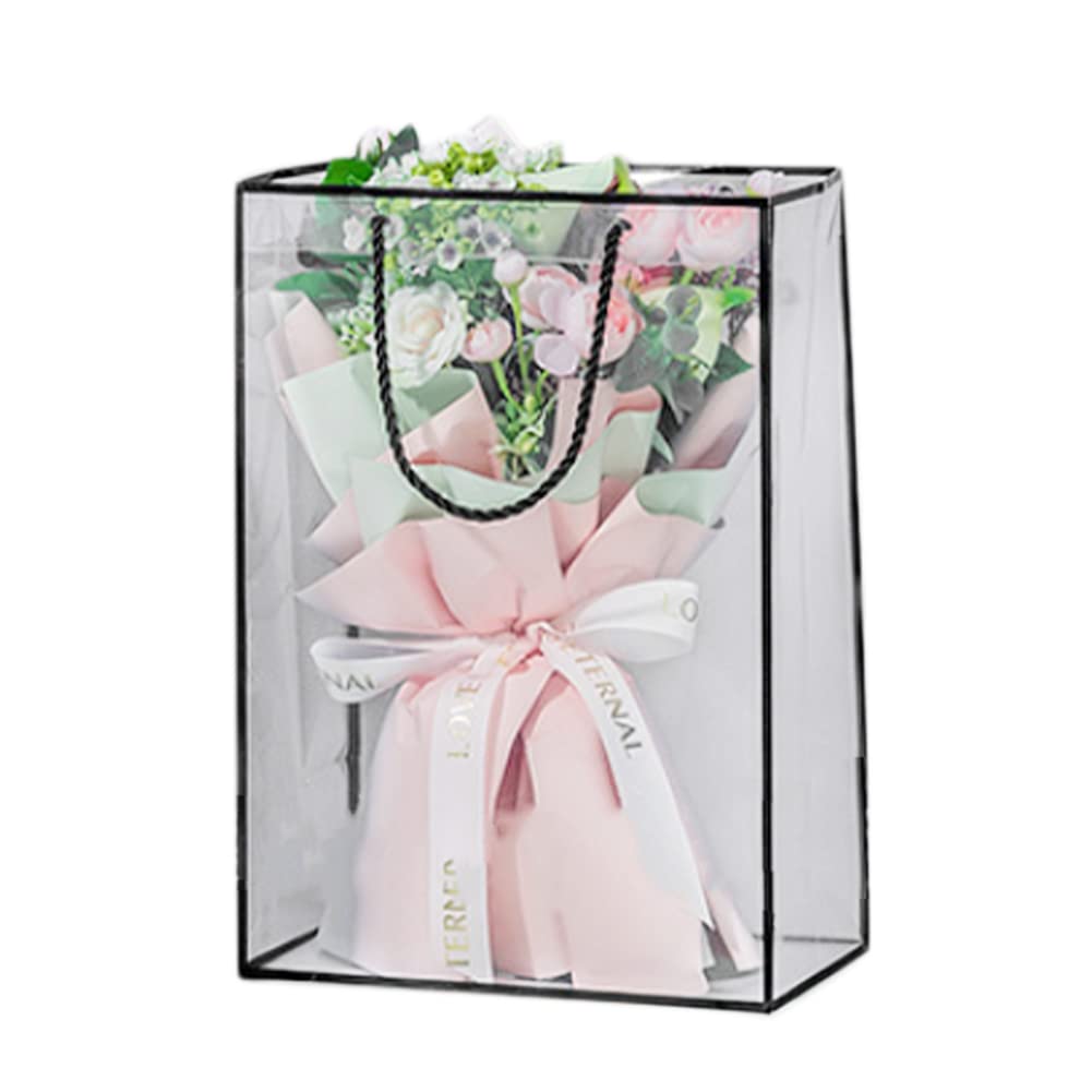 10 Pcs Clear Reusable Gift Bags with Handles - Flower Bouquet Wrapping, Party Favor, Snack & Goodie Bags for Weddings, Birthdays, Baby Showers & Craft Storage