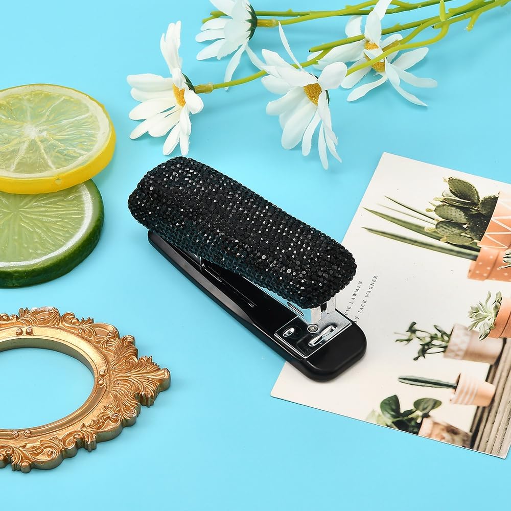 Blueshyhall Crystal Handmade Bling Stapler - Elegant Desk Accessory for Office, School & Home Use (Black) | Perfect for Paperwork, Crafting & Gift Giving