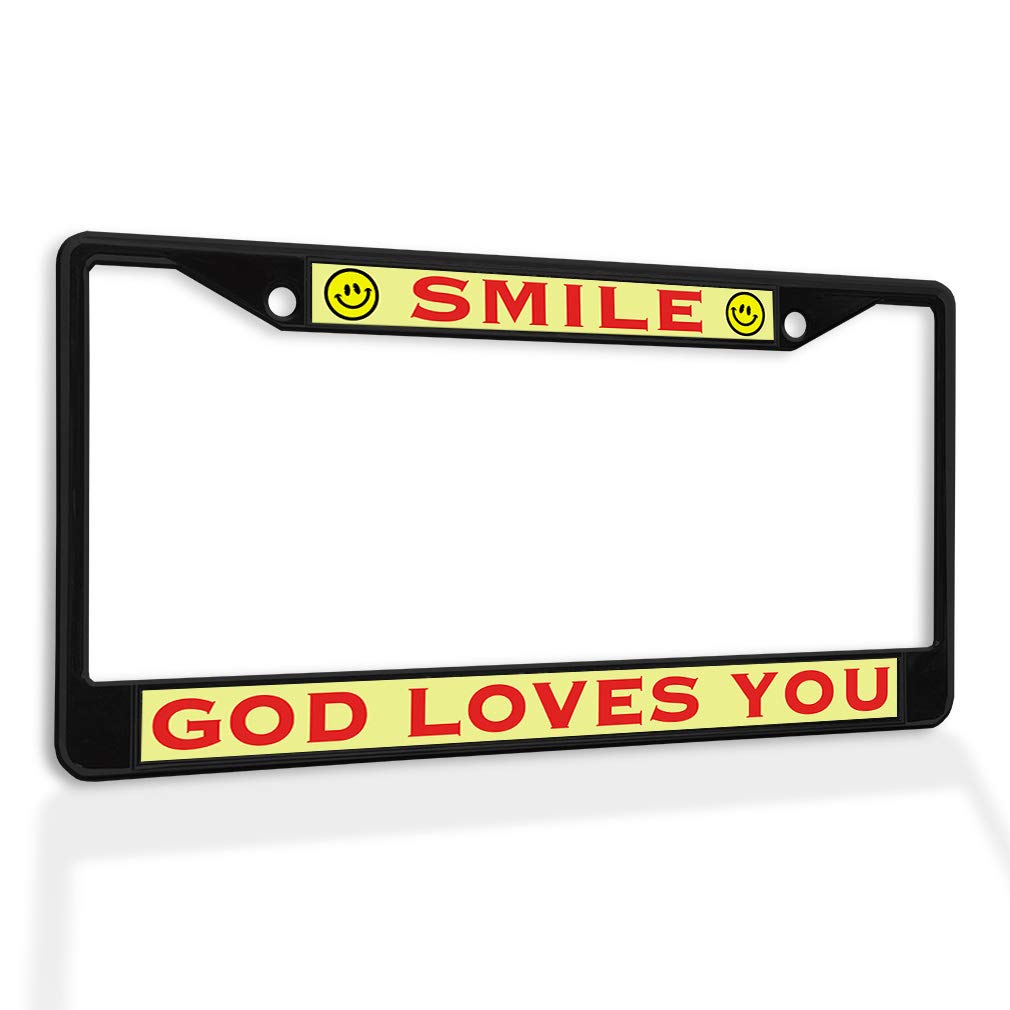 God Loves You Smile Metal License Plate Frame - Weatherproof Black Car Accessory with 2 Solid Holes - Perfect for Cars, Trucks & SUVs - Durable Auto Gift Idea