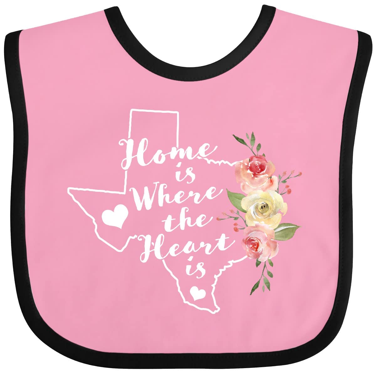 Inktastic Texas Home Is Where the Heart Is Watercolor Floral Baby Bib - Soft Cotton Drool Bib for Newborns & Infants, Perfect for Feeding Time & Photo Shoots