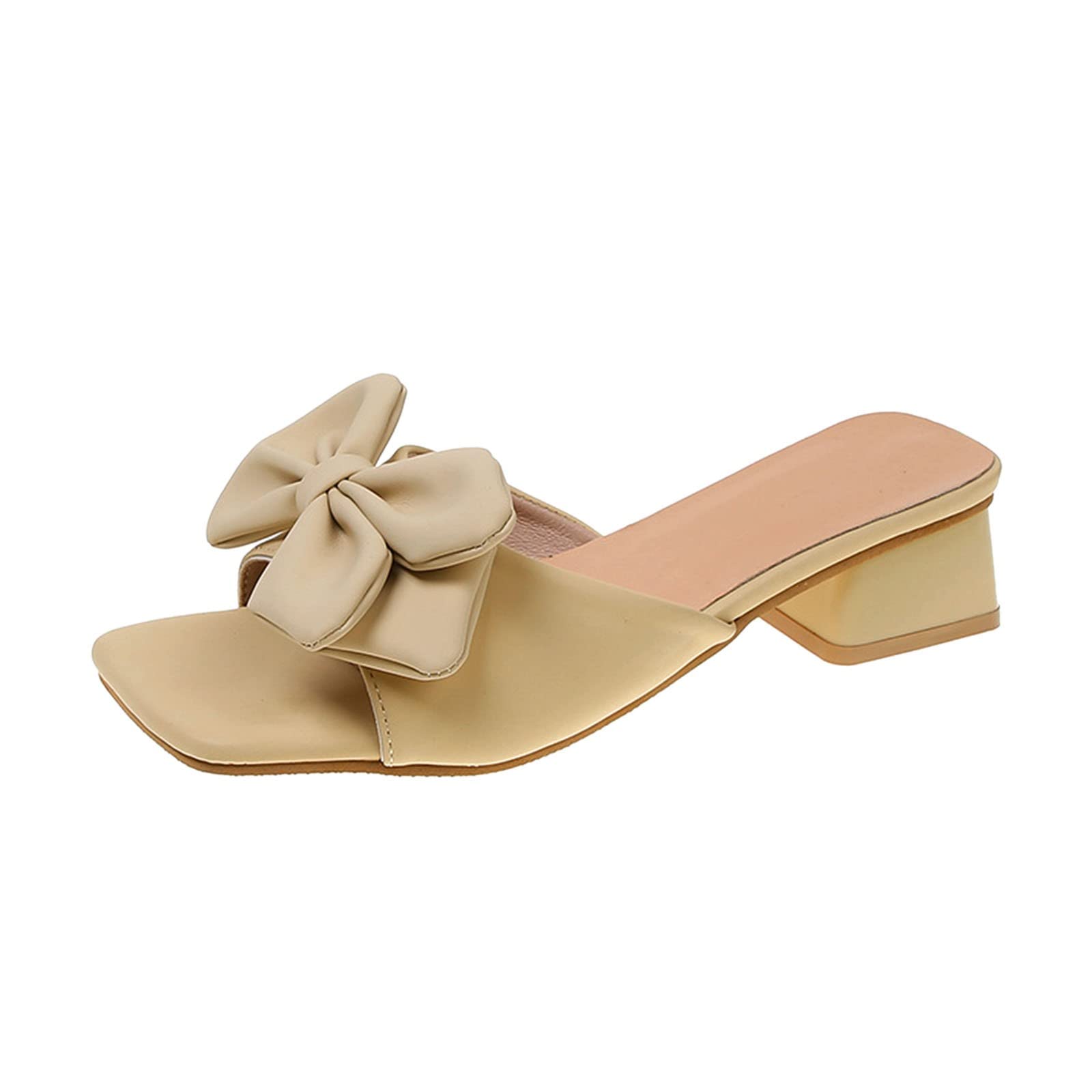 Women's Casual Bow Square Heel Sandals - Comfortable Mid Heel Slip-On Shoes for Spring & Summer | Perfect for Beach, Office, and Daily Wear