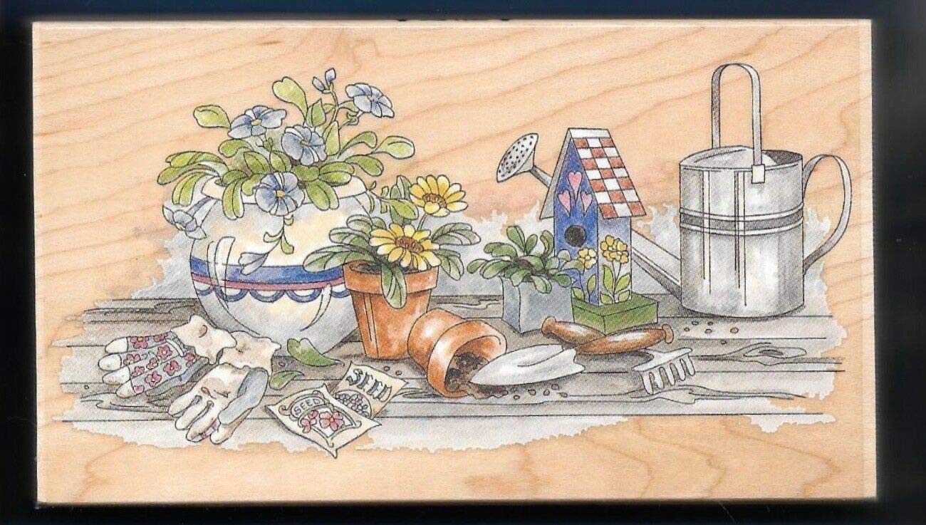 X-Large Rubber Stamps for Card Making, DIY Crafts & Scrapbooking - Gardening Table Supplies, Plant Pots & Gloves Stamp Set #80157 - Perfect for Teachers, Classroom Activities & Home Craft Projects