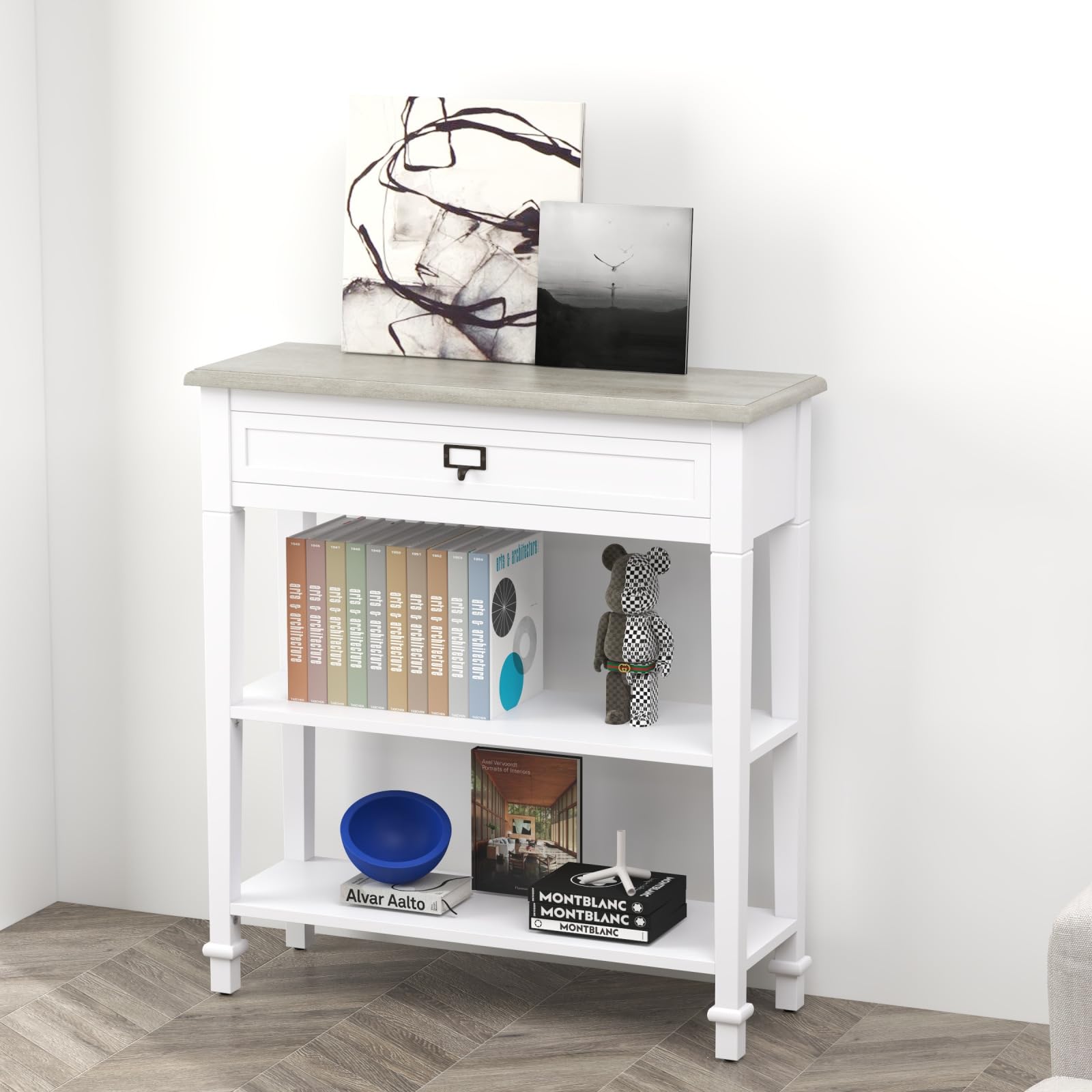 Kinsuite Narrow Console Table - Modern Entryway Hallway Table with Storage, White | Accent Sofa Table for Living Room, Bedroom & Small Spaces | Perfect for Home Décor, Apartment Entry & Compact Areas