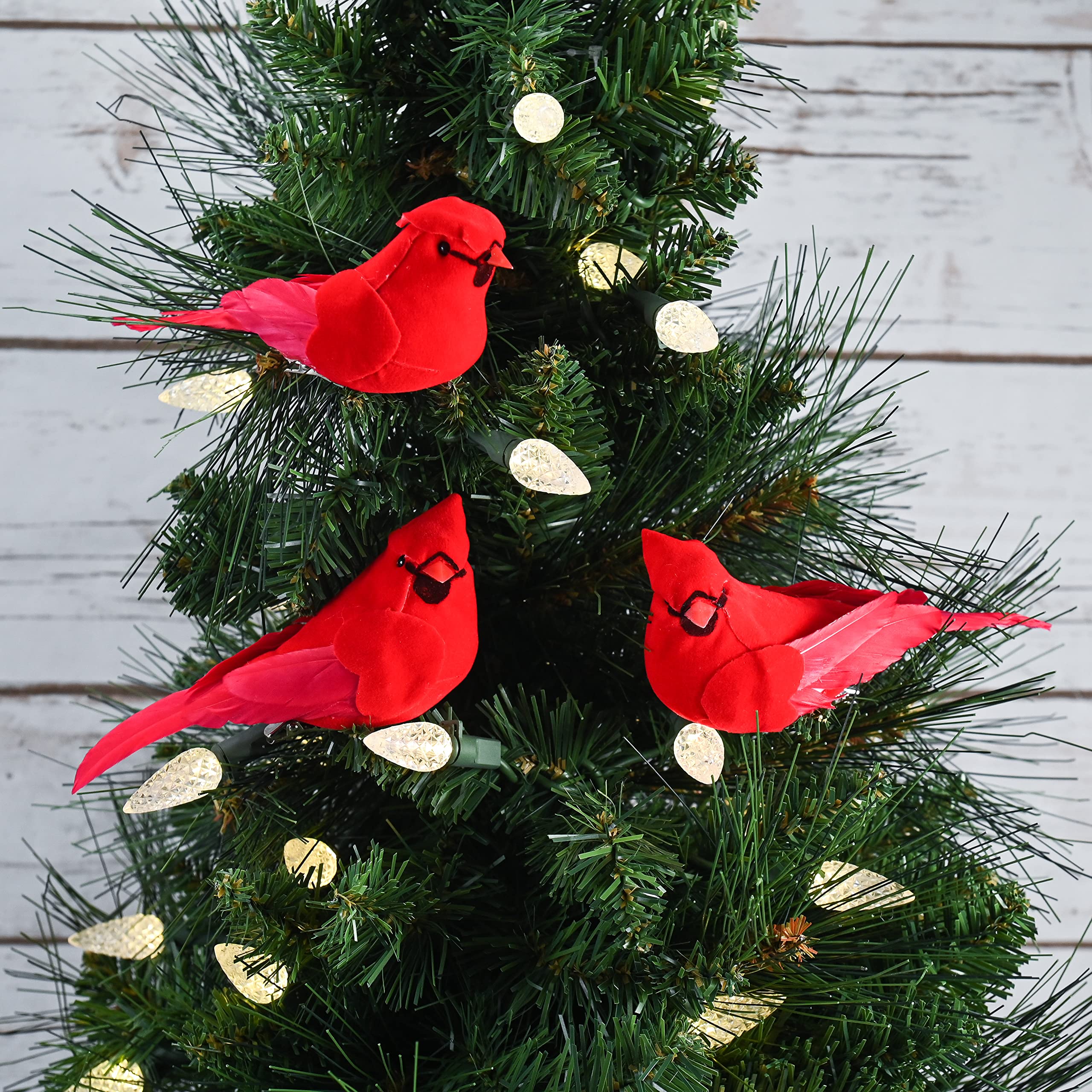 12-Pack 3.5 Inch Red Cardinal Christmas Ornaments - Realistic Velvet Feather Clip-On Artificial Birds for Holiday Tree Decorations - Perfect for Christmas Trees, Wreaths, Mantels & Festive Home Decor