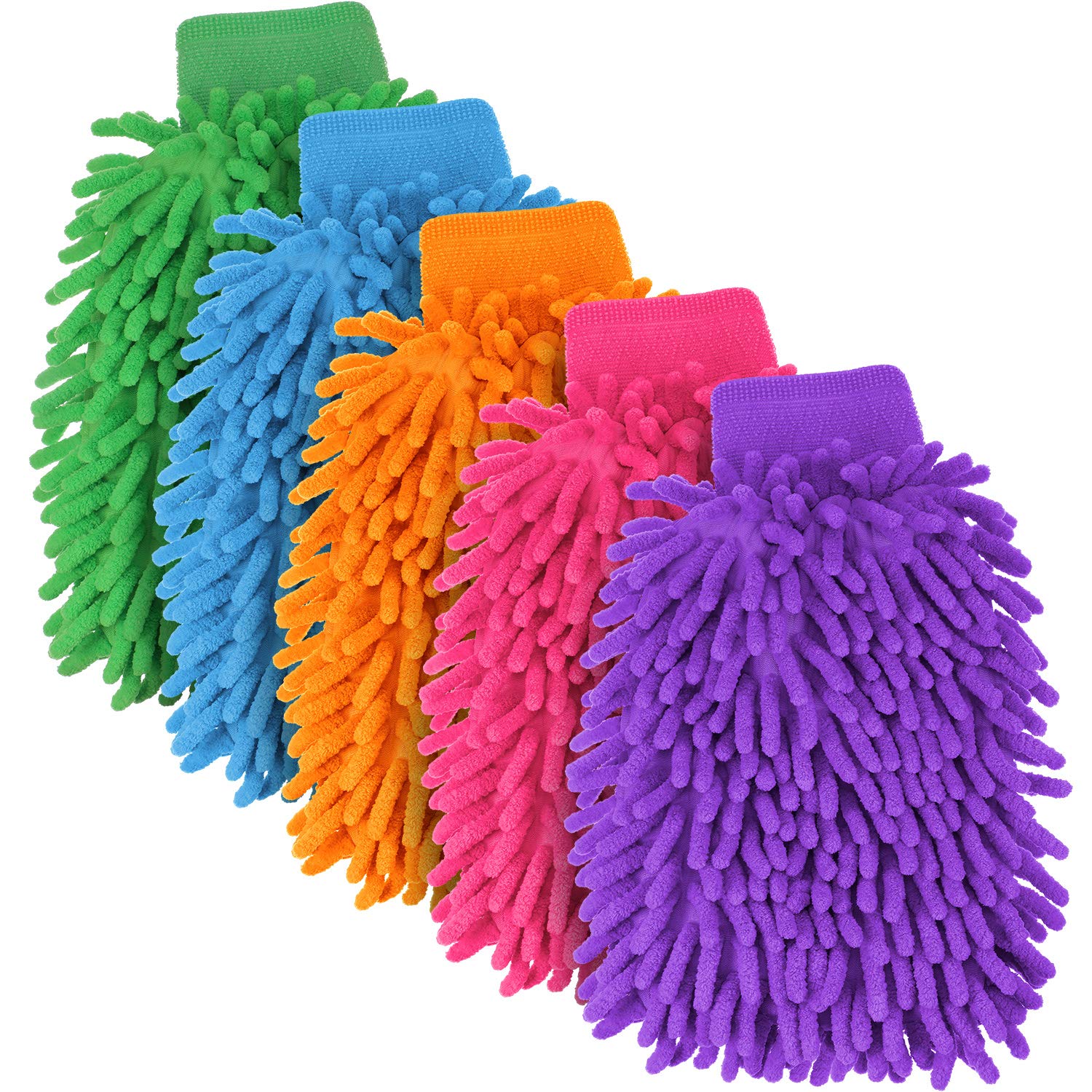 BBTO 5-Pack Premium Chenille Microfiber Car Wash Mitts - Double Sided Scratch-Free Cleaning Gloves for Cars, Trucks & SUVs - Gentle Hand Wash & Wax Application