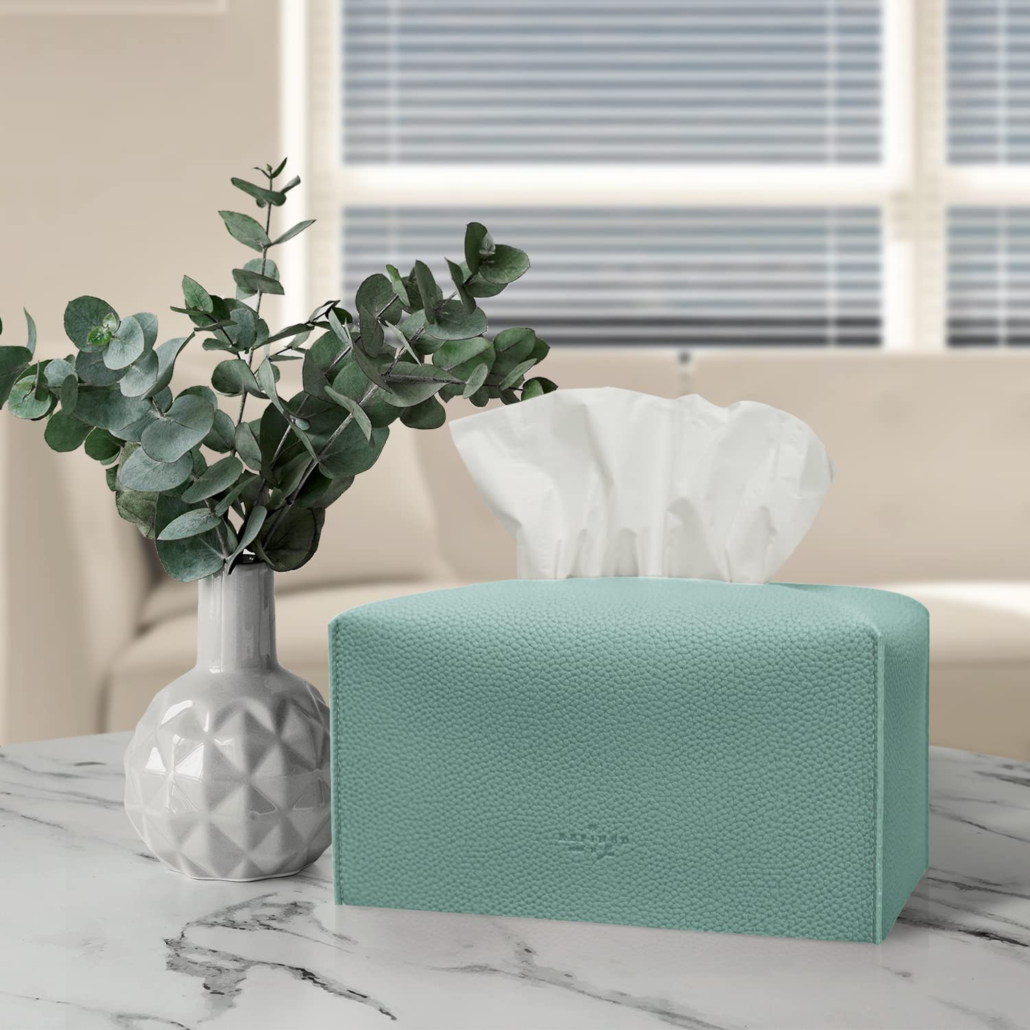 Carrotez Modern PU Leather Tissue Box Cover - Elegant Rectangular Tissue Box Holder for Bathroom, Vanity, Office Desk & Nightstand (9.5