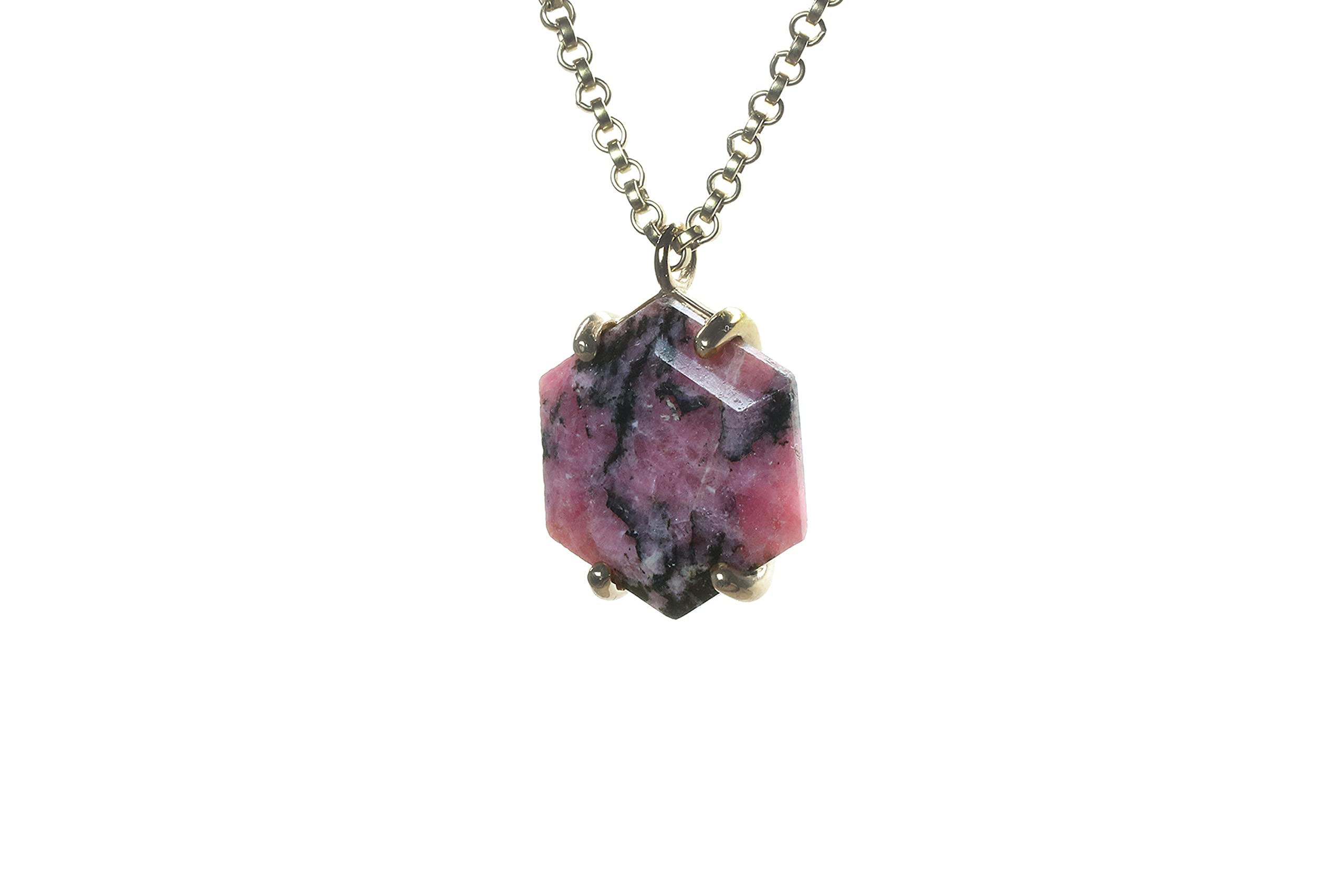 Rhodonite Hexagon Crystal Necklace for Women - Handmade Custom Gemstone Jewelry, Fashion Statement & Unique Gift - Perfect for Everyday Wear, Special Occasions & Spiritual Healing