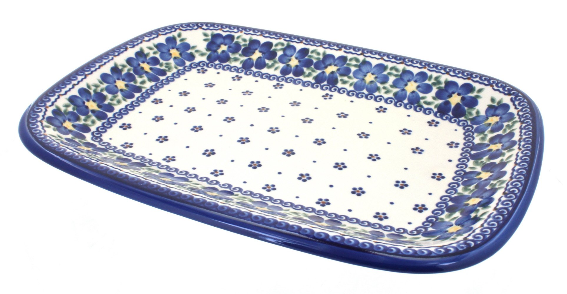 Blue Rose Polish Pottery Large Rectangular Serving Platter - Handcrafted Spring Blossom Design for Dinner Parties, Weddings & Home Decor | Elegant Appetizer Tray & Cheese Board