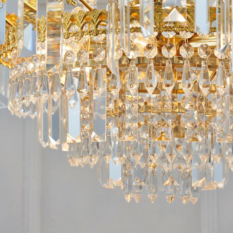 Adagio Clear Faceted Glass & Gold 9-Light Chandelier - Modern Crystal Ceiling Light Fixture for Dining Room, Living Room, Bedroom, and Entryway