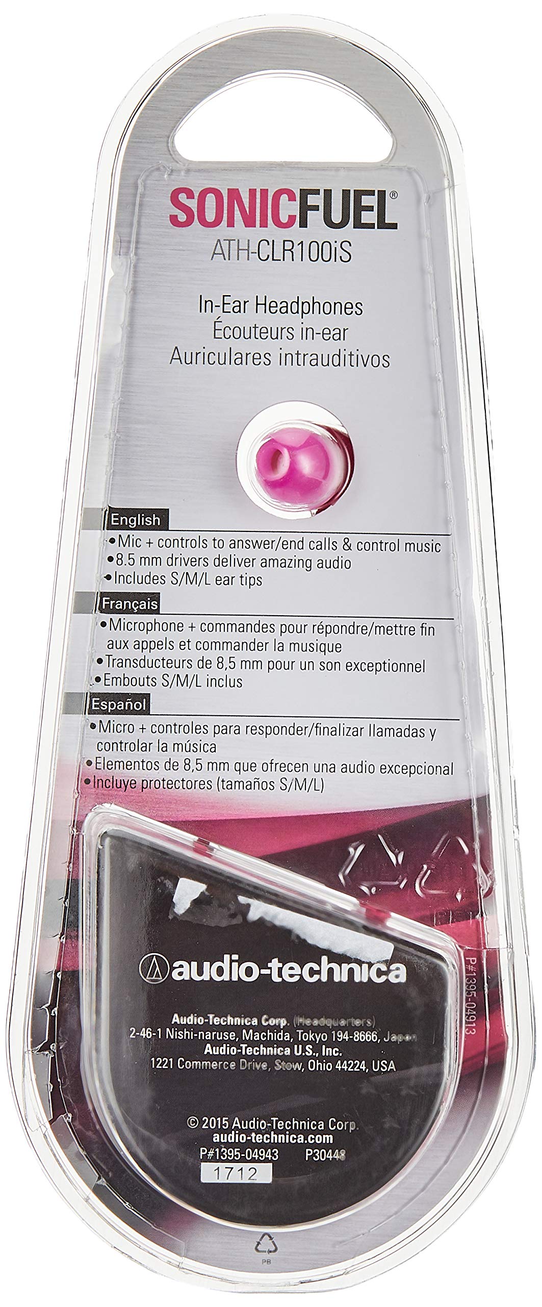 Audio-Technica ATH-CLR100iSPK SonicFuel In-Ear Headphones with Mic & Remote - Pink | High-Quality Sound for Music, Calls & Gaming | Perfect for Commuting, Workouts & Travel