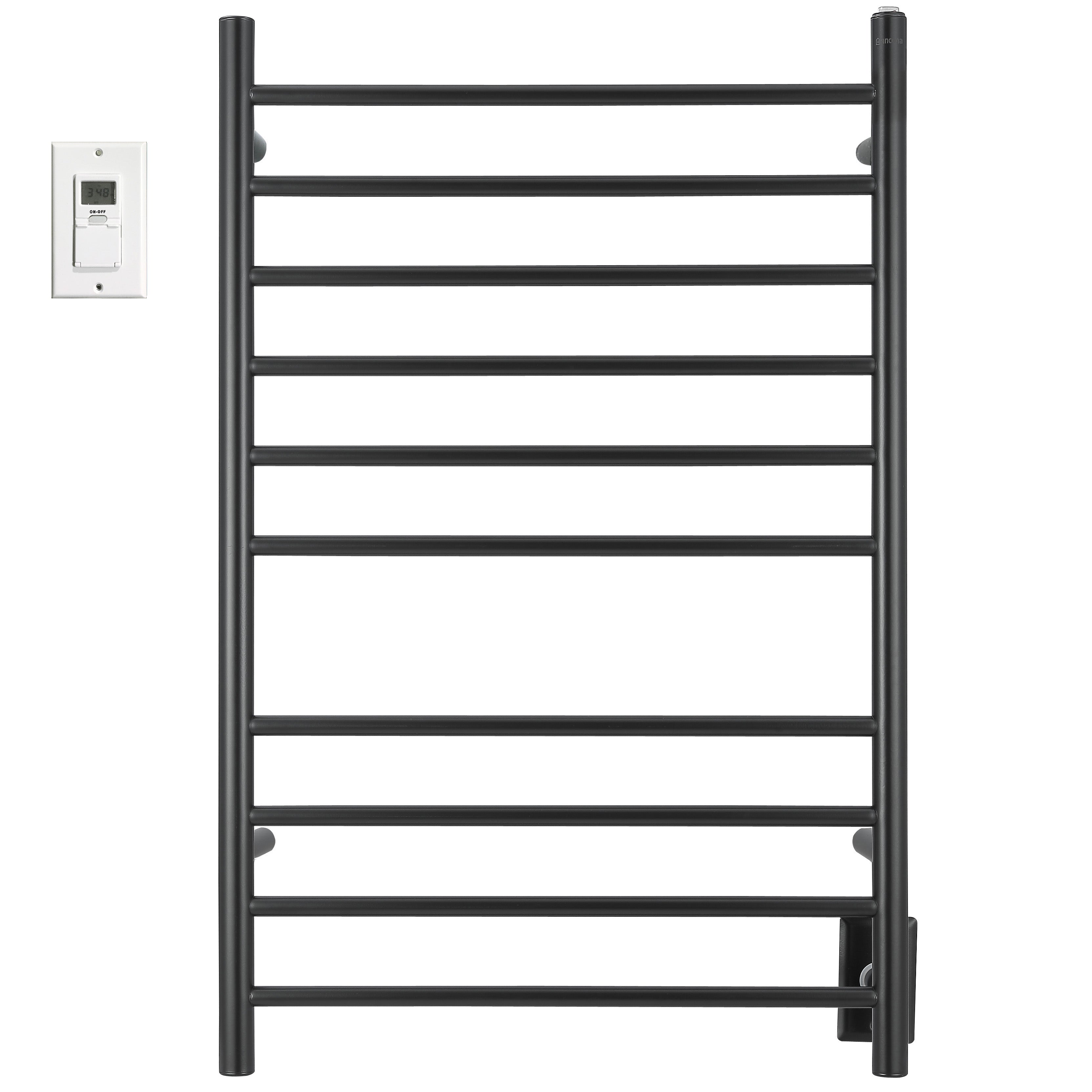 Ancona Novara 10 Bar Dual Wall Mounted Towel Warmer - Matte Black Finish with Digital Timer - Perfect for Bathrooms, Spas & Luxury Home Heating