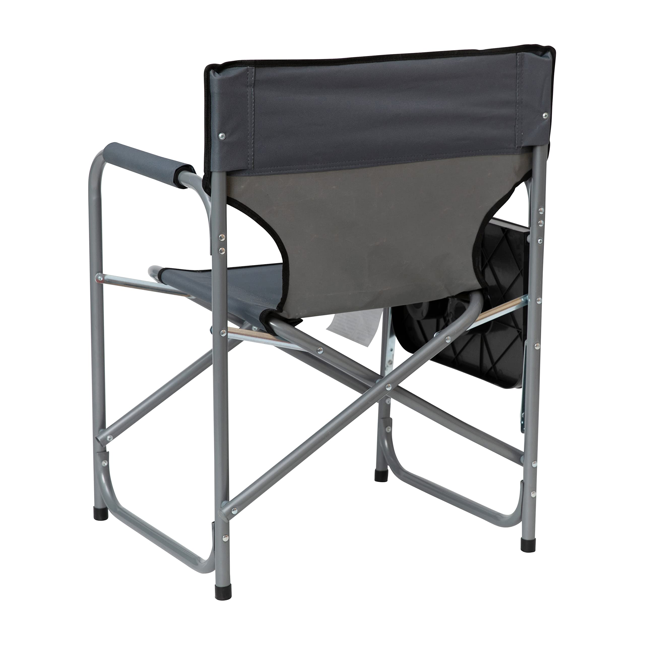 Flash Furniture Benjamin Folding Directors Camping Chair - Portable Gray Sports Chair with Cup Holder & Side Table - Steel Tube Frame for Indoor, Outdoor, Picnic, Beach, Camping & Tailgating Events