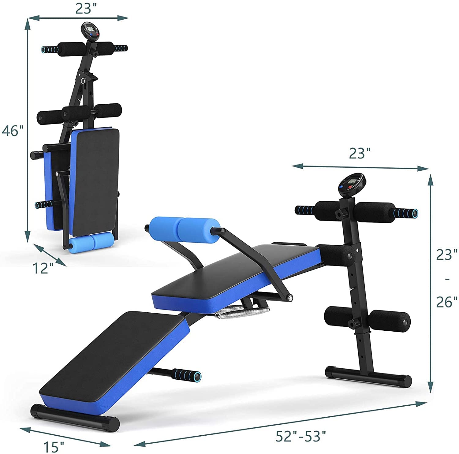 Adjustable Multi-Function Sit Up Bench - 5-Position Weight Bench with Heavy-Duty Steel Frame, Foldable Home Gym Equipment for Strength Training & Core Workouts (Blue & Black) - Perfect for Home Fitness, Small Spaces & Full-Body Workouts