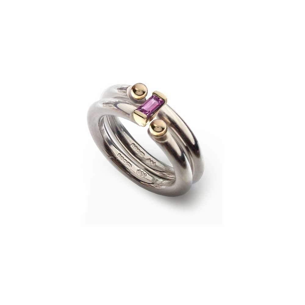 14K Gold & Sterling Silver Pink Tourmaline Interlocking Ring for Women - Elegant Stackable Jewelry Gift for Anniversary, Valentine's Day & Special Occasions