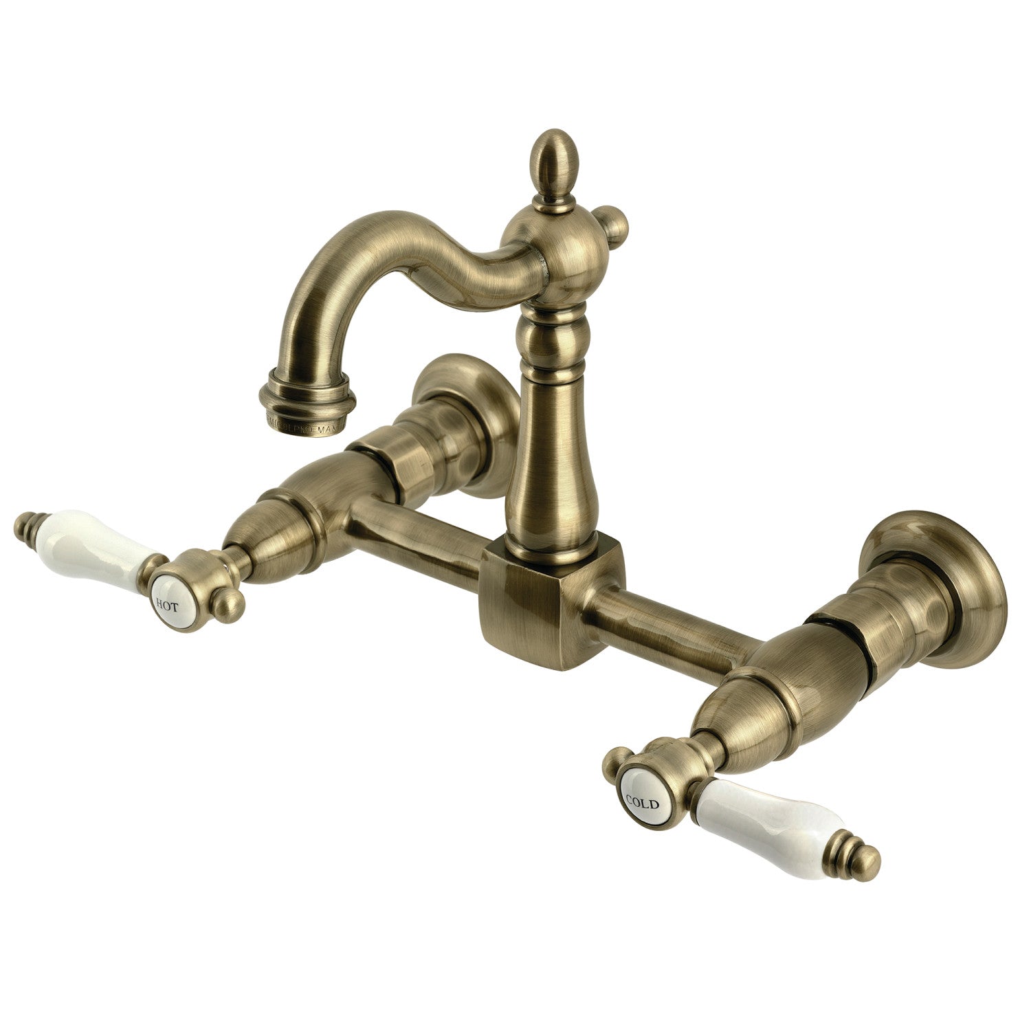 Bel Air KS2443BPL Two Handle Wall Mount Kitchen Faucet in Antique Brass - Perfect for Farmhouse, Vintage, and Rustic Style Kitchens