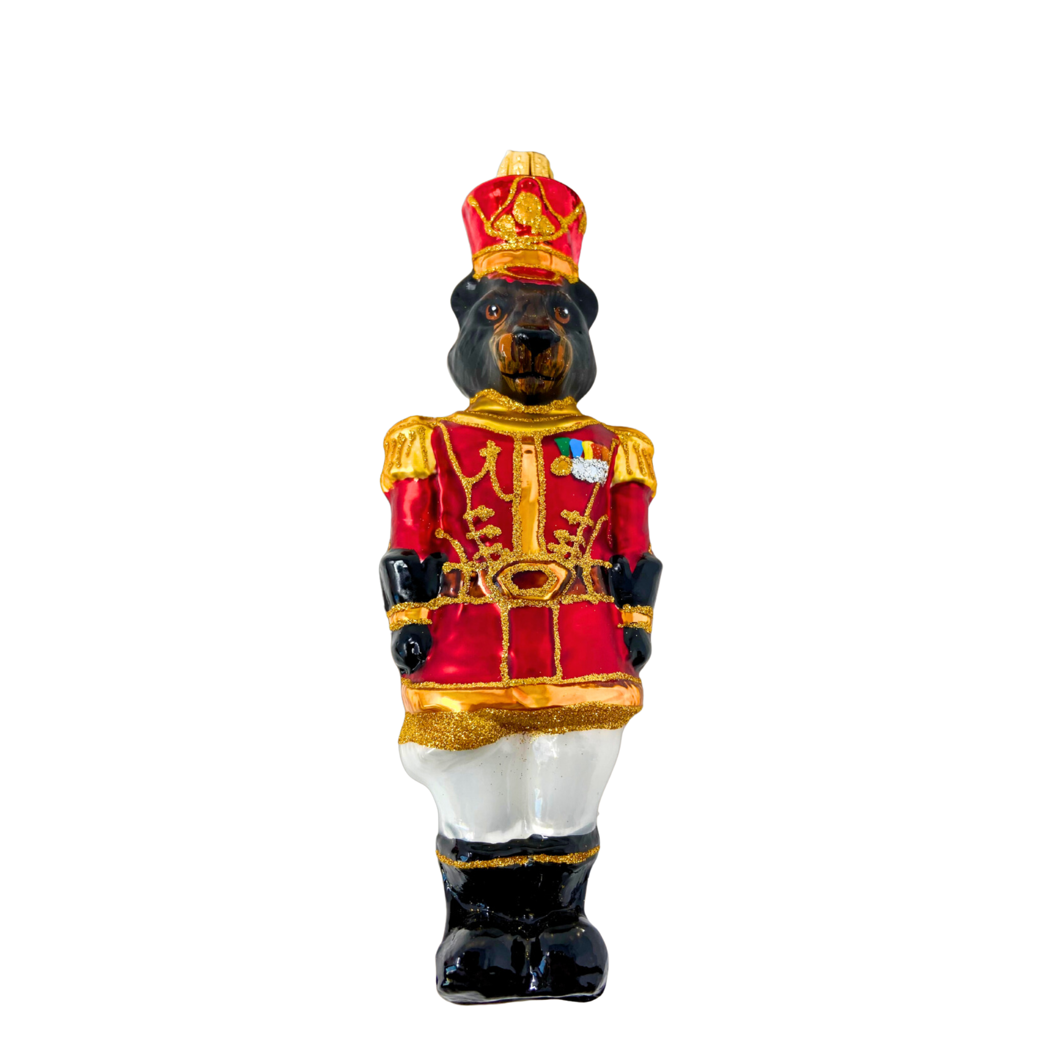 Handmade Blown Glass Bear Nutcracker Christmas Ornament - Perfect for Holiday Tree Decor, Gift Giving & Festive Home Decorations