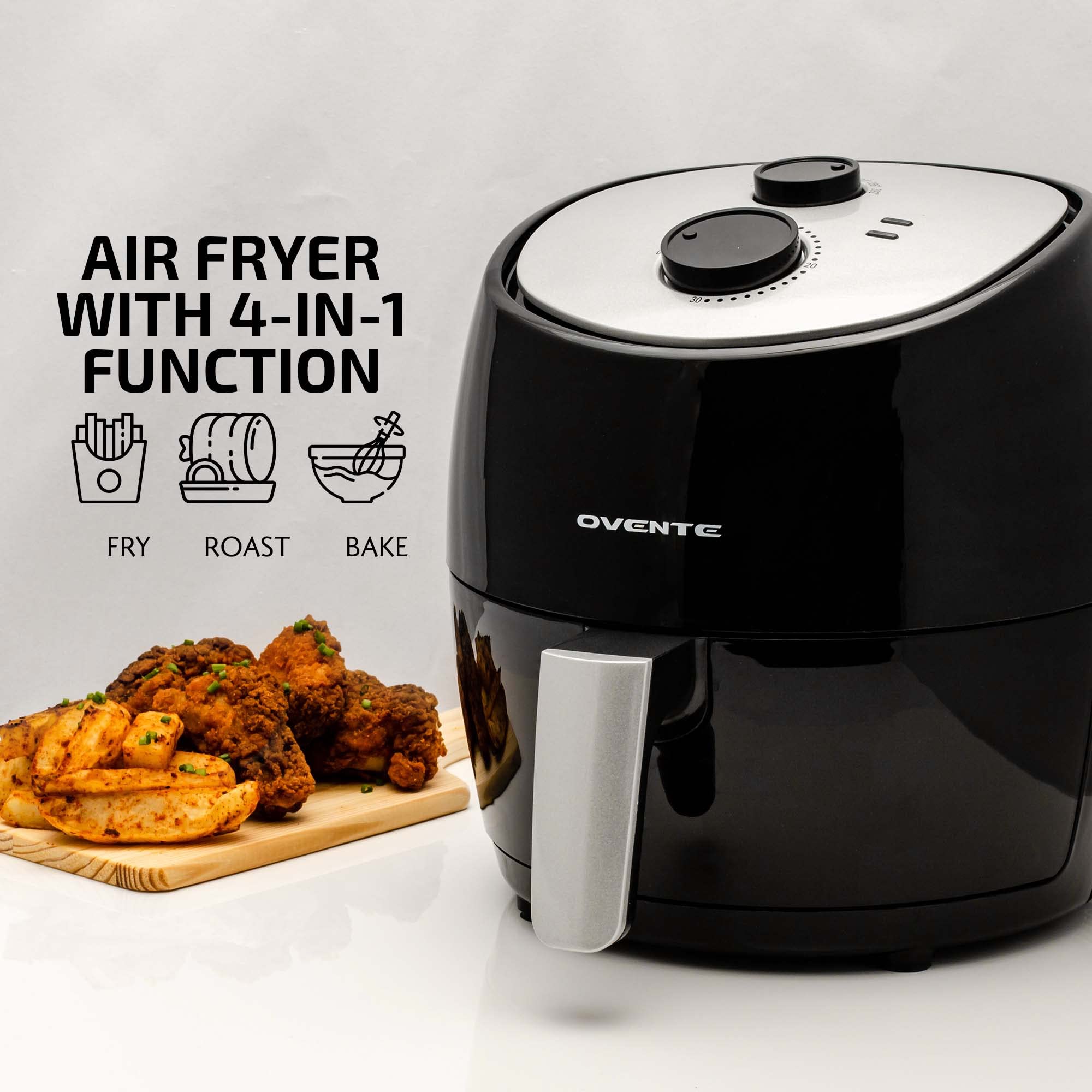OVENTE 3.2 Qt Compact Air Fryer - 1300W Oil-Free Healthy Cooking, Nonstick Dishwasher Safe Basket with Adjustable Temp Control, 30-Min Timer & Auto Shutoff (Black) - Perfect for Small Kitchens, Dorms & Quick Meals