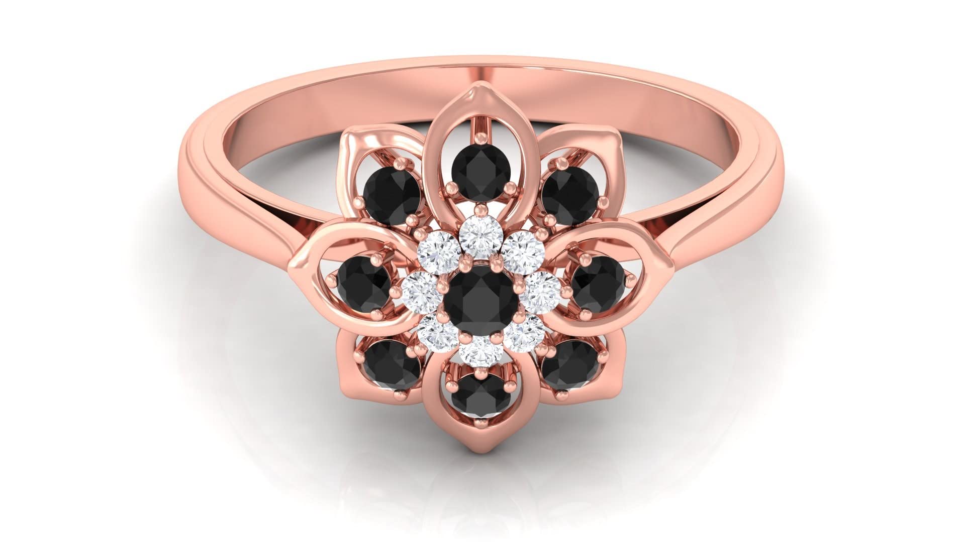 0.75 CT Black and White Diamond Engagement Ring for Women - 14K Solid Gold Floral Design Wedding Band, Anniversary Gift for Her - Perfect for Proposals, Bridal Jewelry & Special Occasions