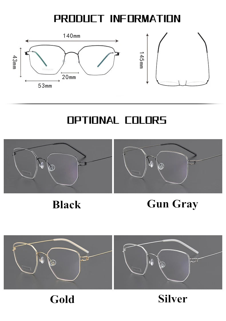 Stylish Black Unisex Full Rim Irregular Polygon Screwless Titanium Eyeglasses Frame 14020 - Lightweight & Durable for Work, Reading & Fashion