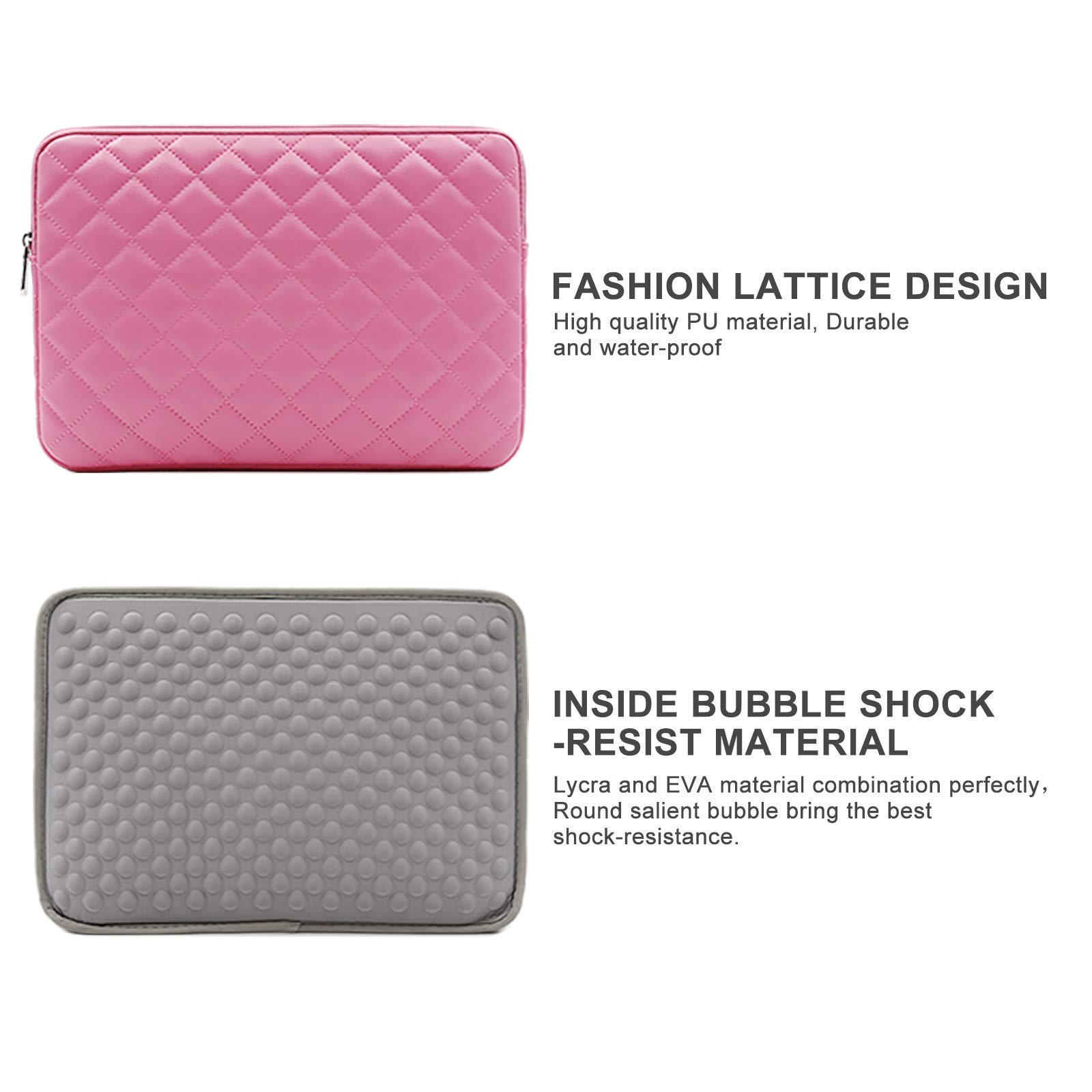 RAINYEAR 16 Inch MacBook Pro Sleeve Case - Diamond PU Leather Shockproof Laptop Bag with Zipper, Water Resistant Protective Cover for 16