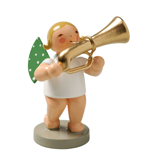 Wendt & Kuhn Angel with Tuba Wooden Figurine - Handcrafted Christmas Ornament & Collectible Home Decor for Holiday Tree, Gift, or Display