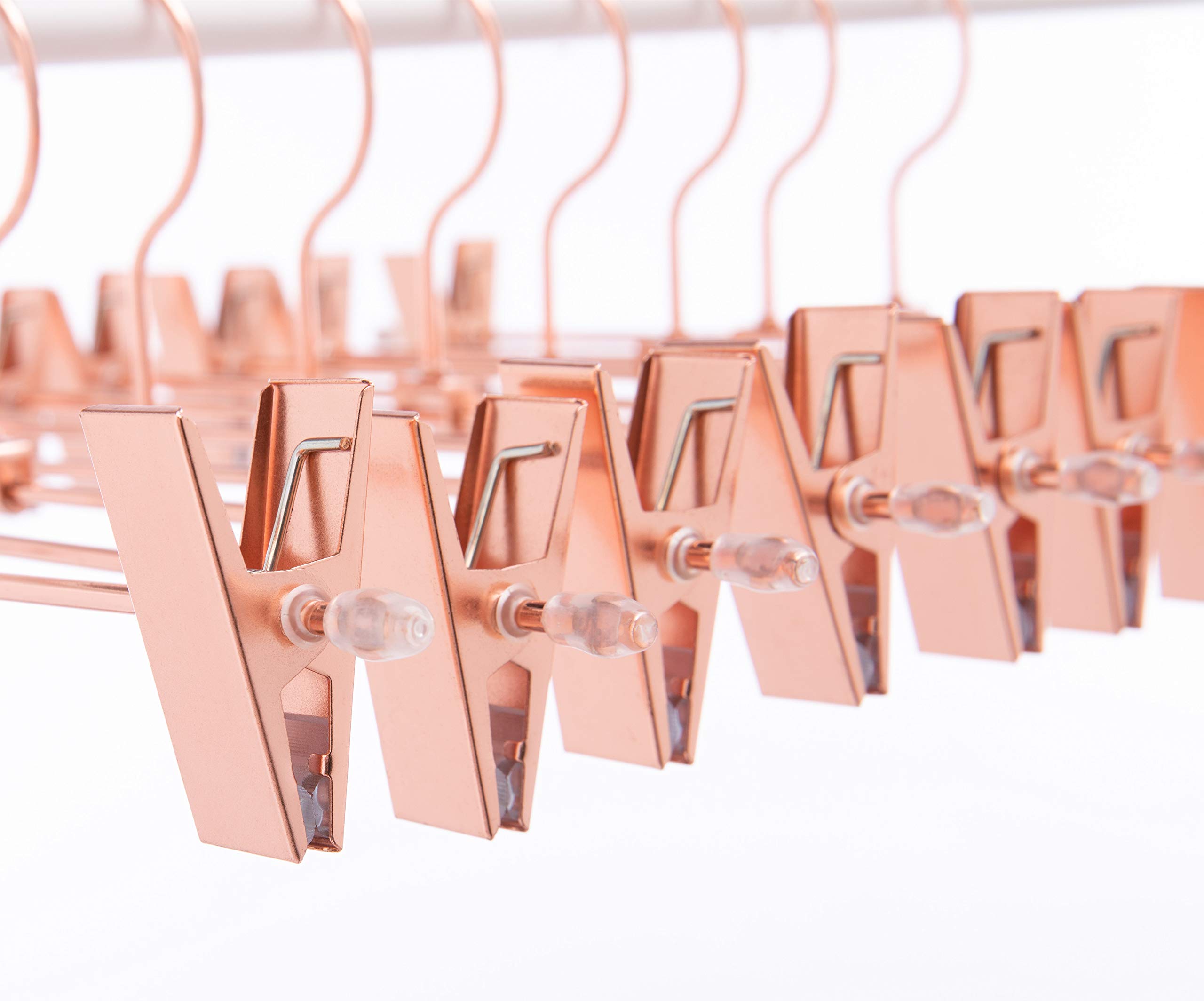 13 Inch Heavy Duty Rose Gold Copper Metal Slack Hanger - Adjustable Pants & Skirt Hanger with Non-Slip Clips (Pack of 10) - Perfect for Closet Organization, Travel & Laundry Room Storage