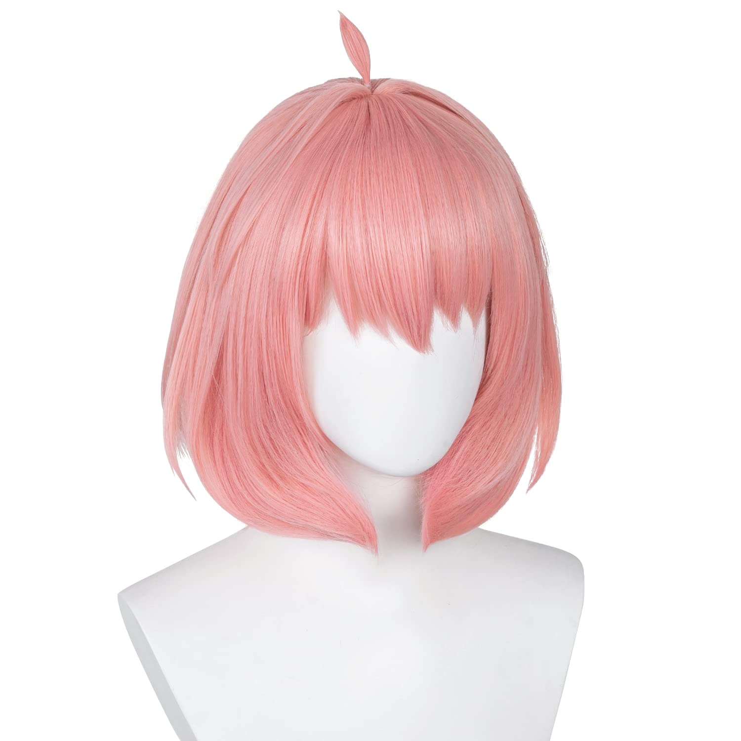Short Pink Bob Wig with Bangs - Anime Cosplay Synthetic Hair Wig for Women & Girls - Includes Cute Hair Clips & Wig Cap - Perfect for Halloween, Parties & Daily Wear