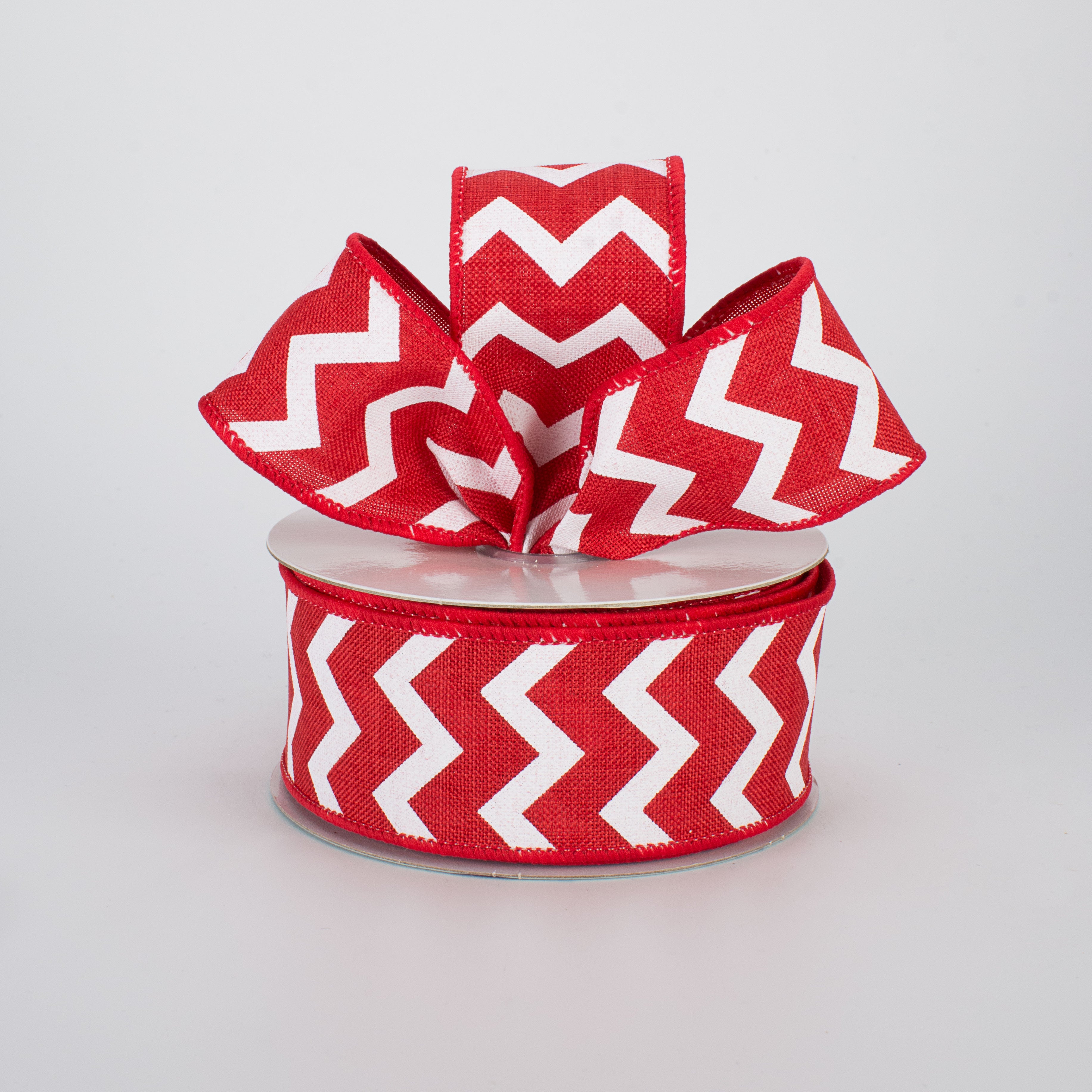 1.5 Inch Red and White Chevron Canvas Ribbon - 10 Yards Bulk Spool for Gift Wrapping, DIY Crafts, and Party Decorations