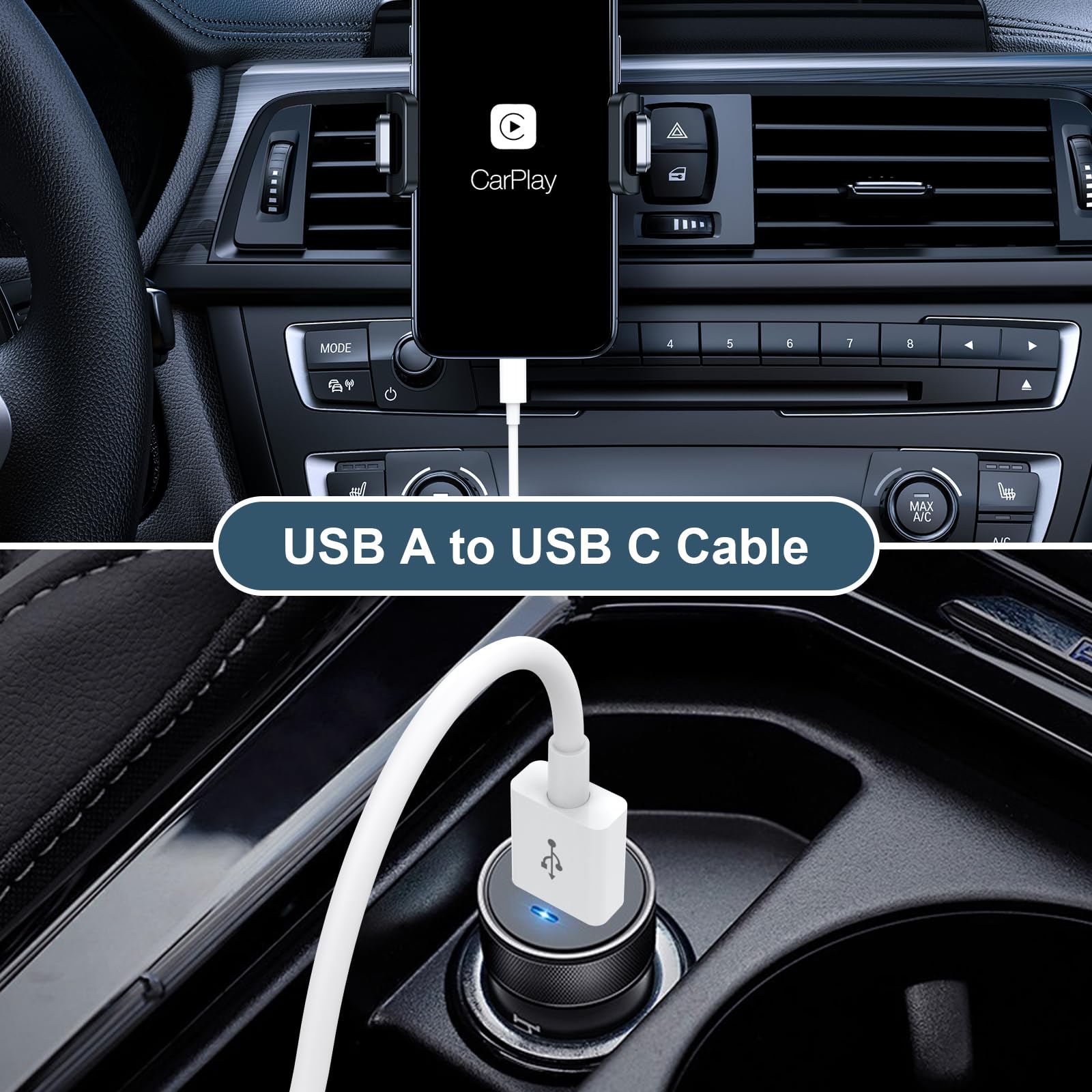 USB C to USB A CarPlay Cable for iPhone 15/15 Pro Max/15 Plus - Fast Charging Cord Compatible with 10th Gen iPad Pro, iPad Air 5th/4th, Mini 6th Gen & AirPods Pro 2nd Gen - Perfect for Car Charging & Seamless Apple CarPlay Connectivity
