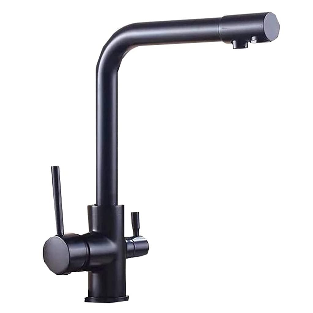 CHSOW 3-Way Kitchen Faucet with Water Filter - Swivel Spout 2 Lever Drinking Water Mixer Tap for Sink - Black One Size - Perfect for Modern Kitchens & Healthy Drinking Water