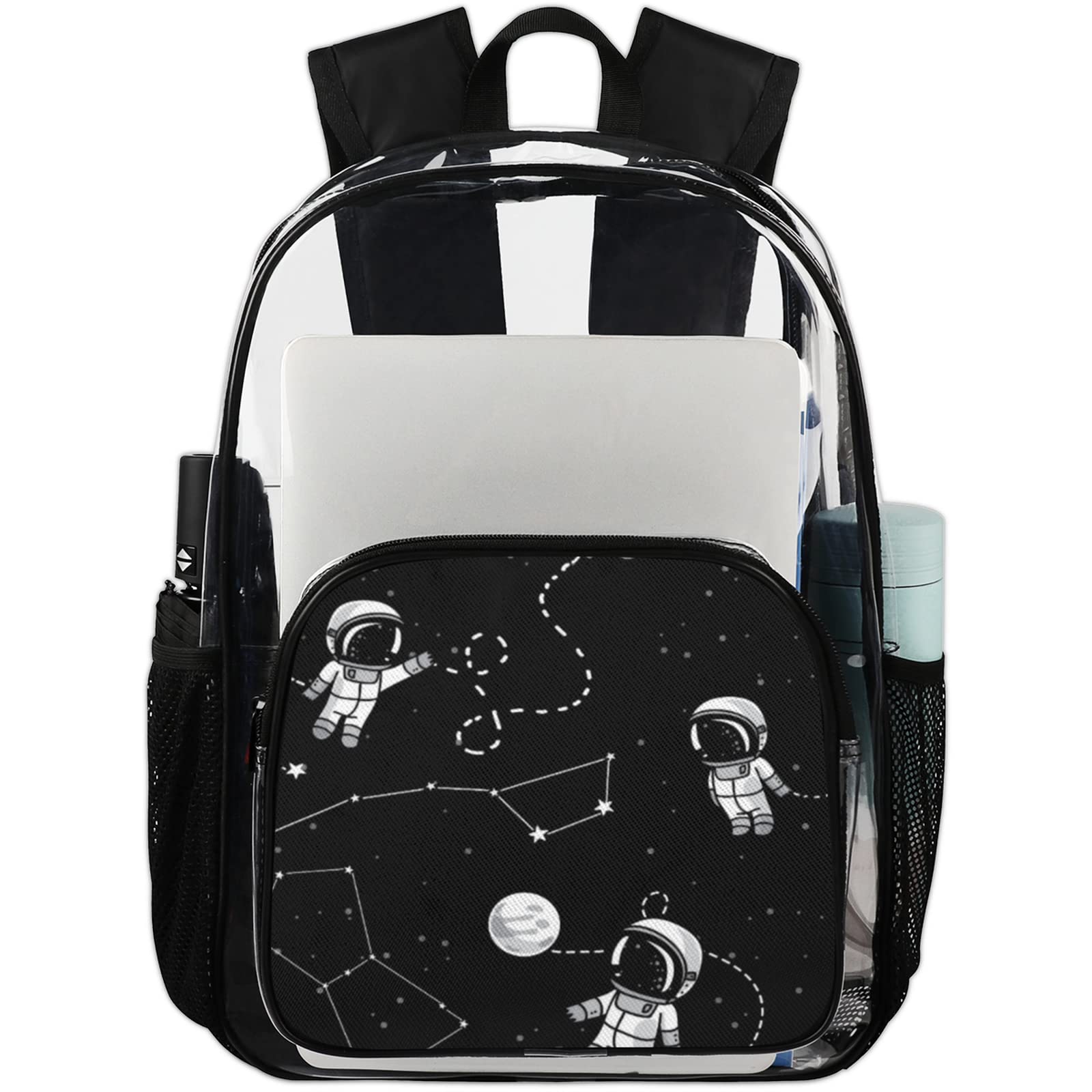 **Durable PVC Clear Backpack for School, Work & Travel - Heavy Duty Transparent Bookbag with Astronaut Stars Design - Security Approved Backpack for Women, Men & Kids (Ideal for Concerts, Stadiums & Airports)**