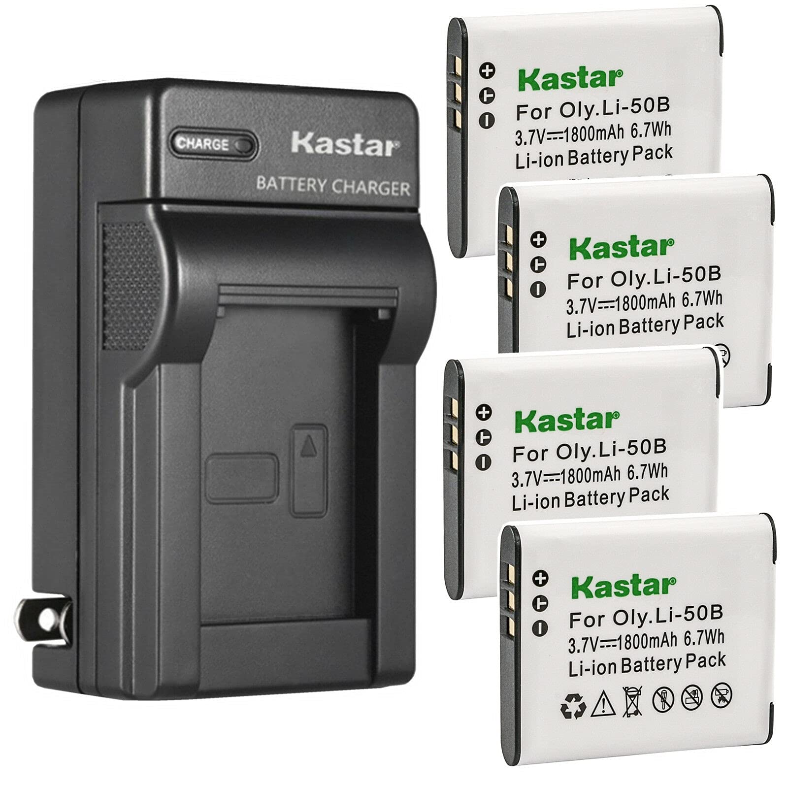 Kastar 4-Pack Replacement Battery & AC Wall Charger Compatible with Olympus Li-50B - Perfect for Olympus Tough TG-870, XZ-1, XZ-10 & More Digital Cameras - Ideal for Travel, Outdoor Photography & Backup Power
