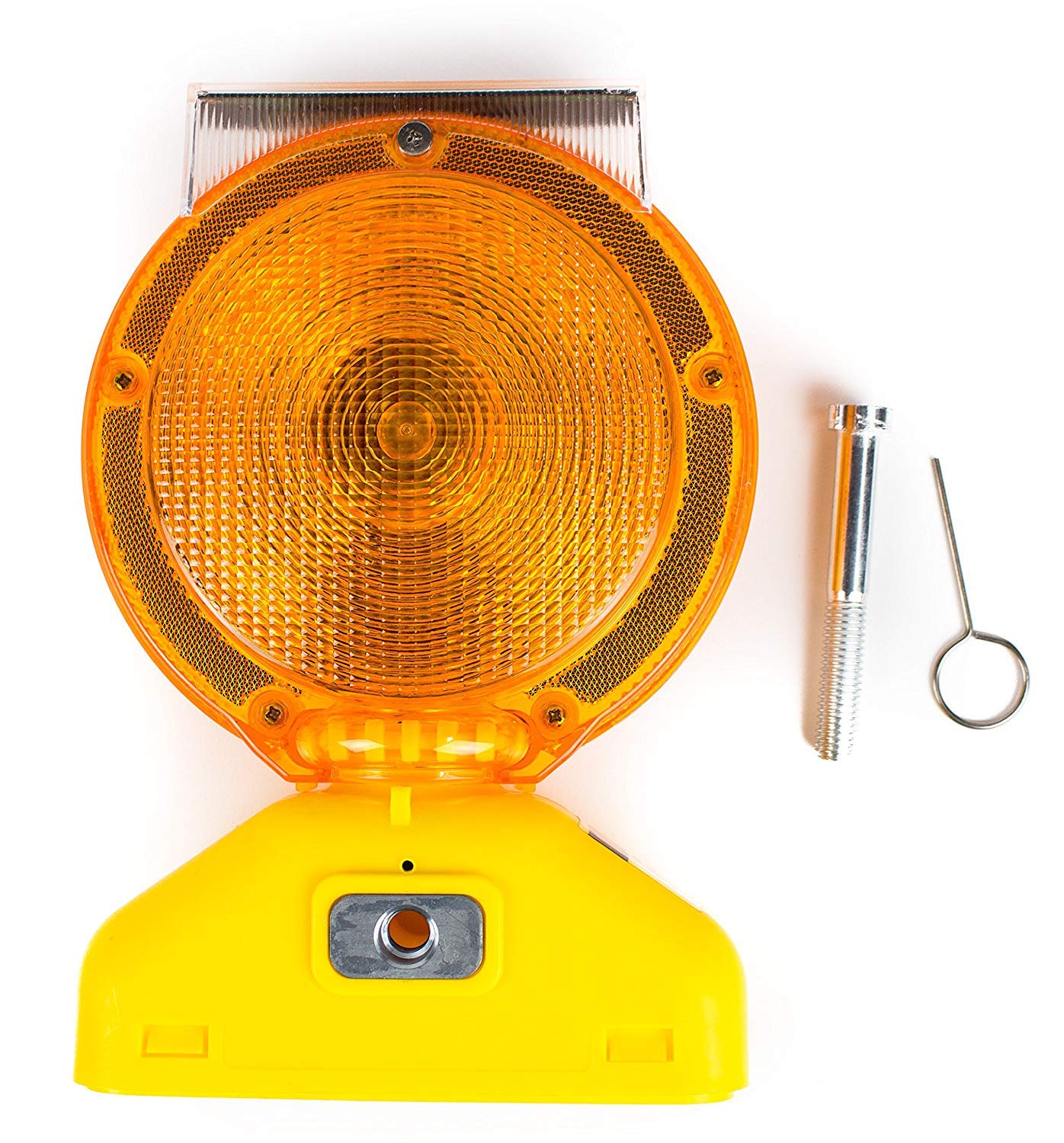 (4-Pack) RK Safety BLIGHT-ST Solar Rechargeable Amber LED Barricade Warning Lights - 2-Sided Flashing Traffic Signals with 3-Way Operation Switch | Includes Switch Pin & Bolt | Perfect for Construction Zones, Road Work & Emergency Vehicle Safety