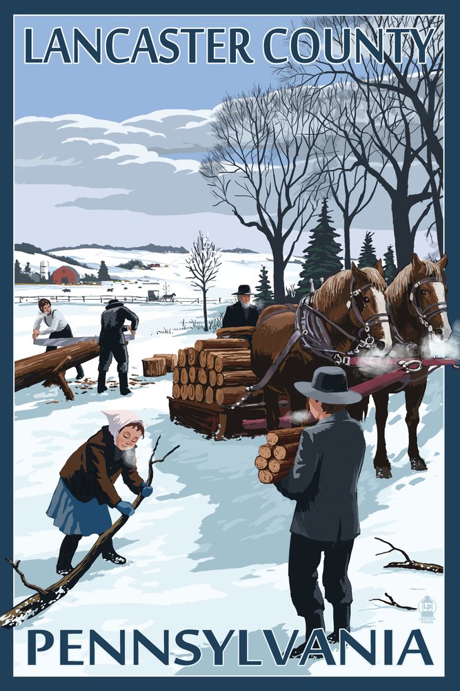 Lancaster County Pennsylvania Winter Firewood Scene - 12x18 Rustic Wall Art Poster for Home Decor | Cozy Cabin Living Room & Bedroom Aesthetic