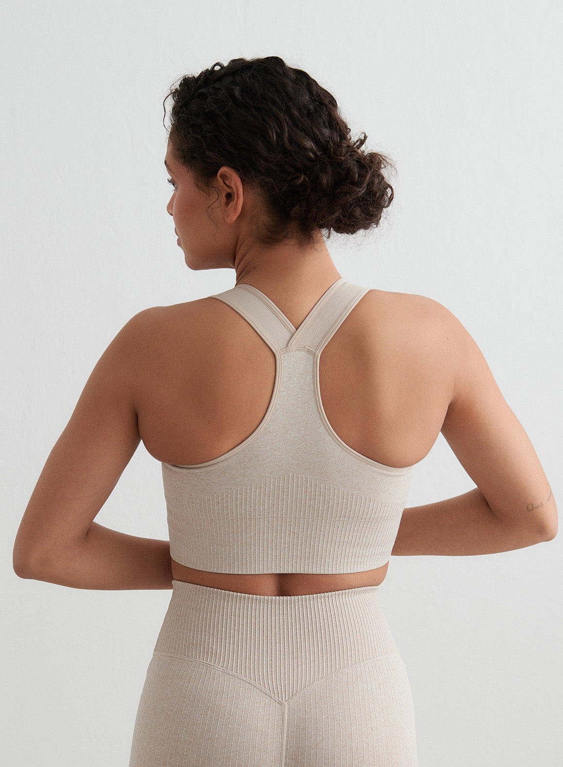 Beige Melange High Support Ribbed Bra for Women - Comfortable Wirefree Sports & Everyday Wear - Perfect for Yoga, Running & Lounge