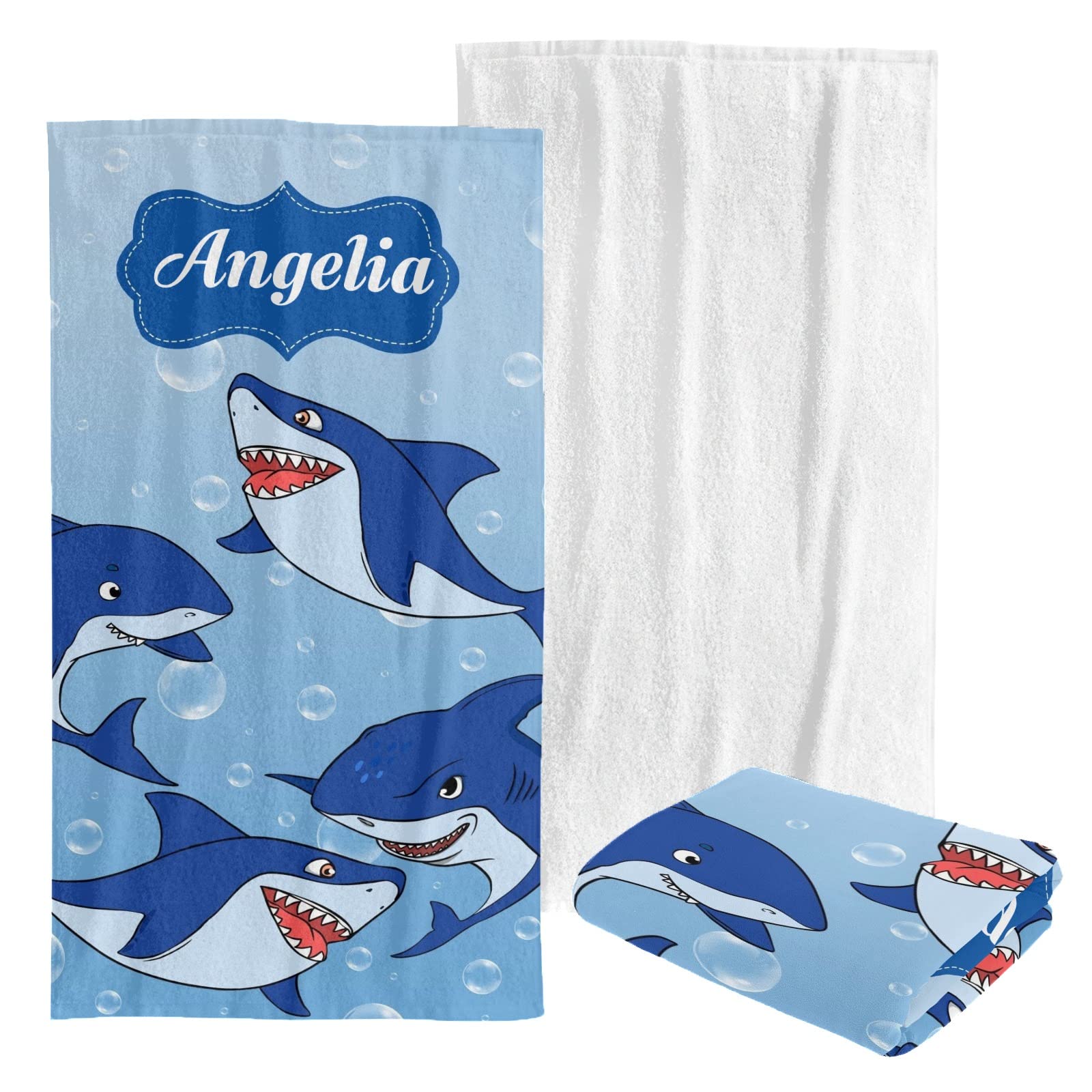 Custom Personalized Beach Towel - Quick Dry, Large Bath Towel for Swimming, Sunbathing & Travel - Soft, Absorbent Blanket for Kids, Men, Women - Shark Design Beach Accessories for Pool, Vacation & Summer Fun