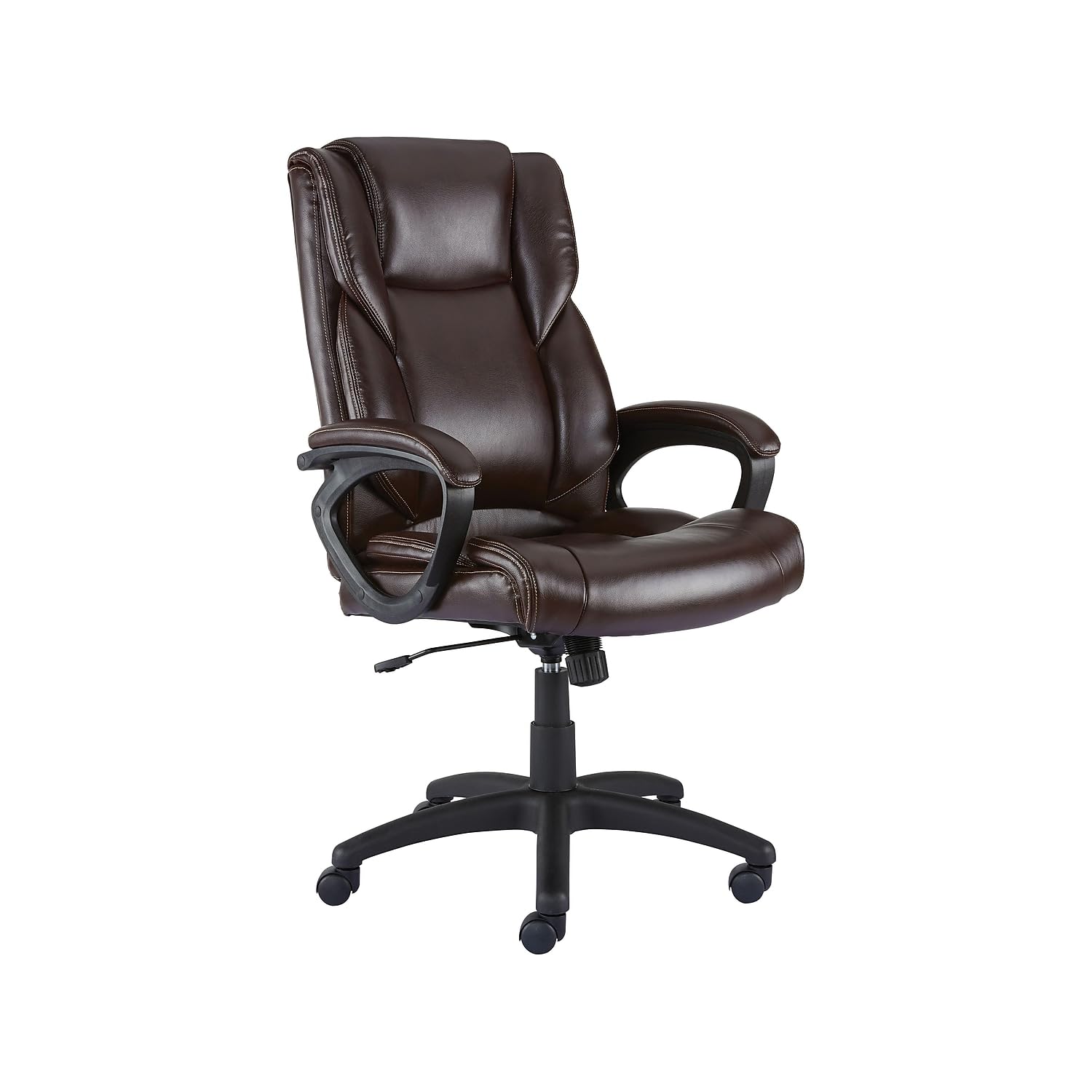 STAPLES 2554454 Kelburne Luxura Office Chair - Ergonomic Brown Leather Executive Chair for Home & Office Workspace - Perfect for Long Hours of Sitting, Meetings, and Professional Environments