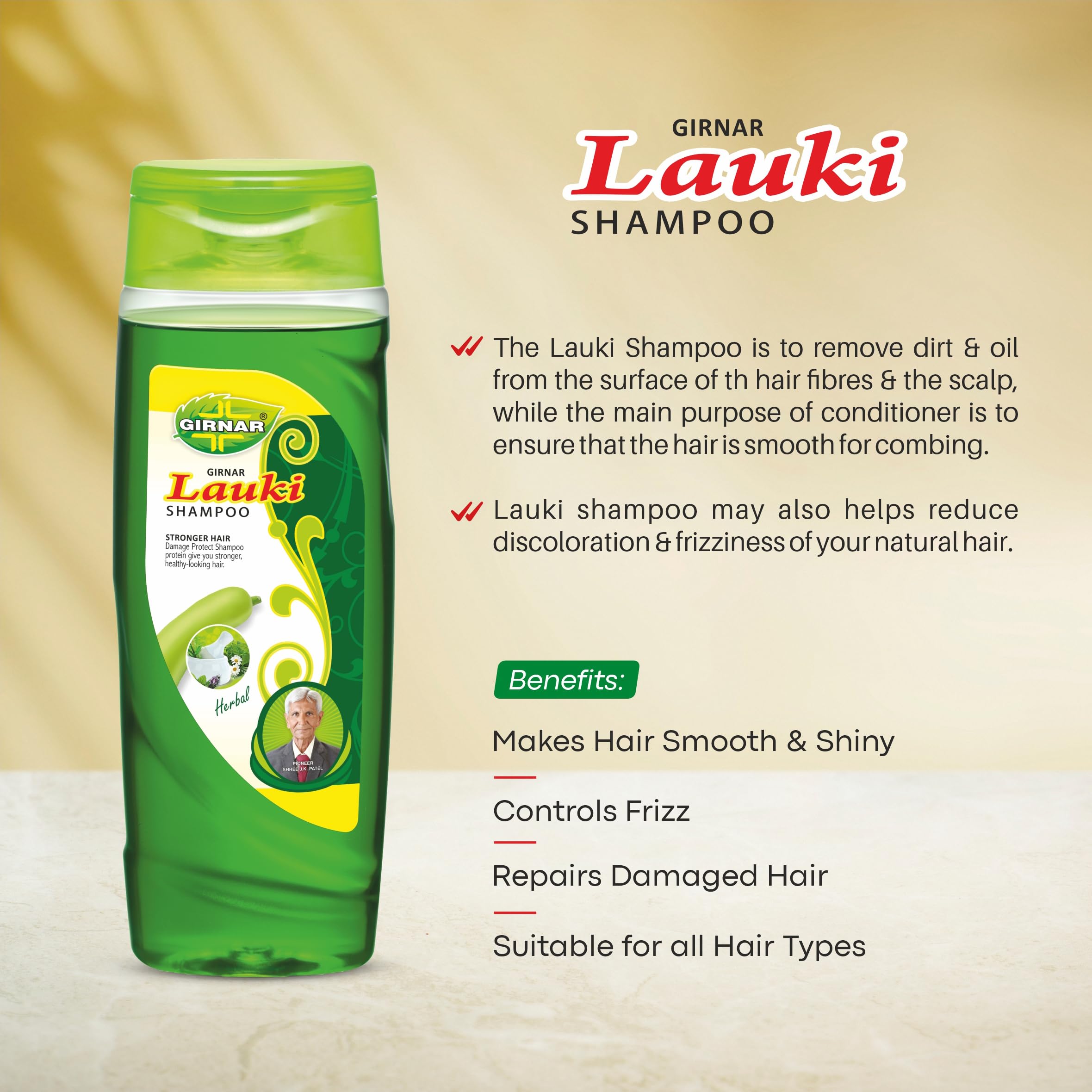 Girnar Lauki Hair Shampoo - 375ml (Pack of 2) | Natural Hair Growth & Scalp Care | Perfect for Daily Use & Hair Fall Control