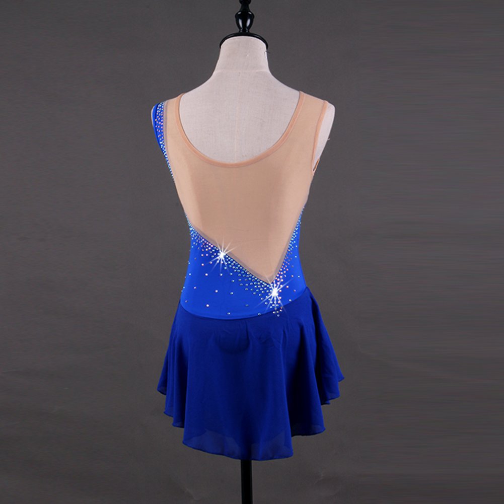 Sparkling Blue Rhinestone Figure Skating Dress for Women - Elegant Competition & Performance Costume - Perfect for Ice Shows, Recitals & Dance Performances