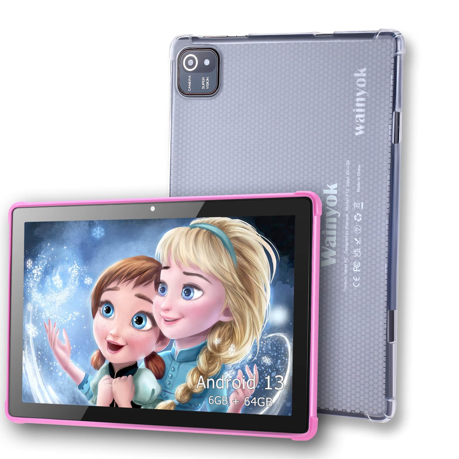 Wainyok 10.1 Inch Android 13 Kids Tablet - 6GB RAM 64GB Storage (Expandable to 1TB) | 2.0GHz Octa-Core Processor, Dual Cameras (5MP+8MP), HD IPS Display, WiFi 5, Bluetooth 5.0, GMS Certified (Pink) - Perfect for Learning, Gaming & Entertainment