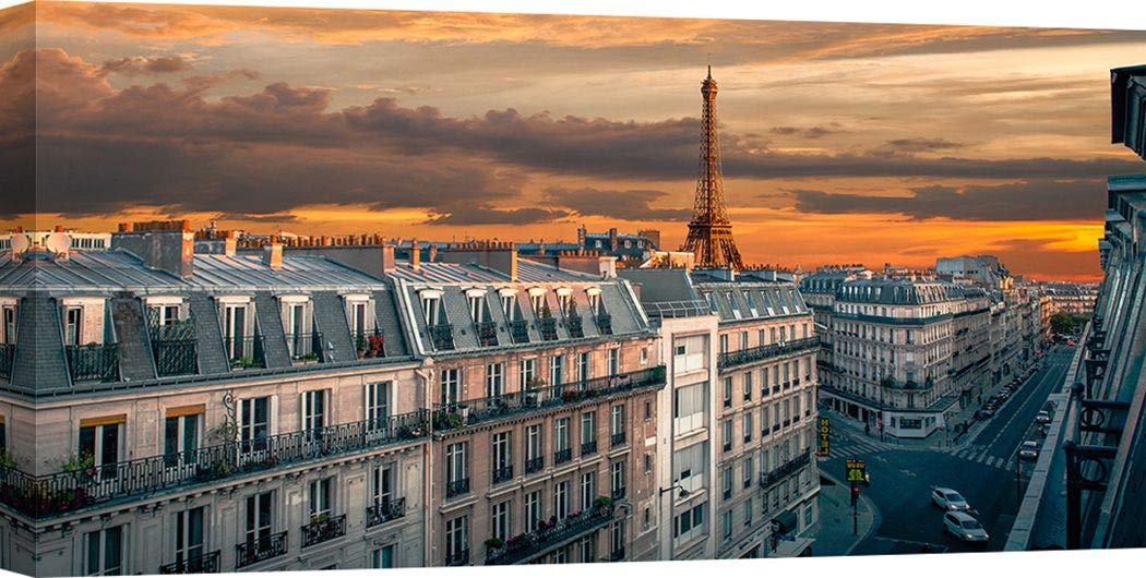 Cityscape Canvas Art Print - Pangea Images 'Morning in Paris' - 47x24 Inch Wall Decor for Living Room, Bedroom & Office